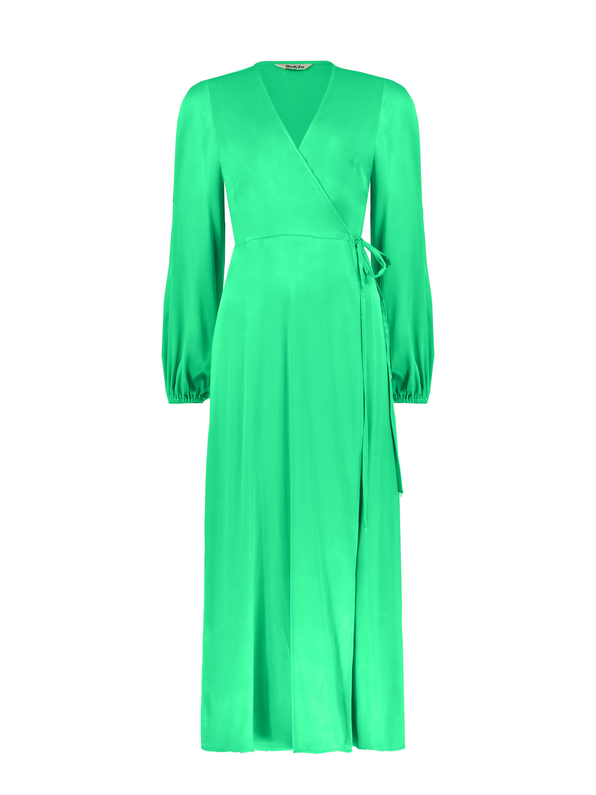 Green Satin Cold Shoulder Wrap Dress