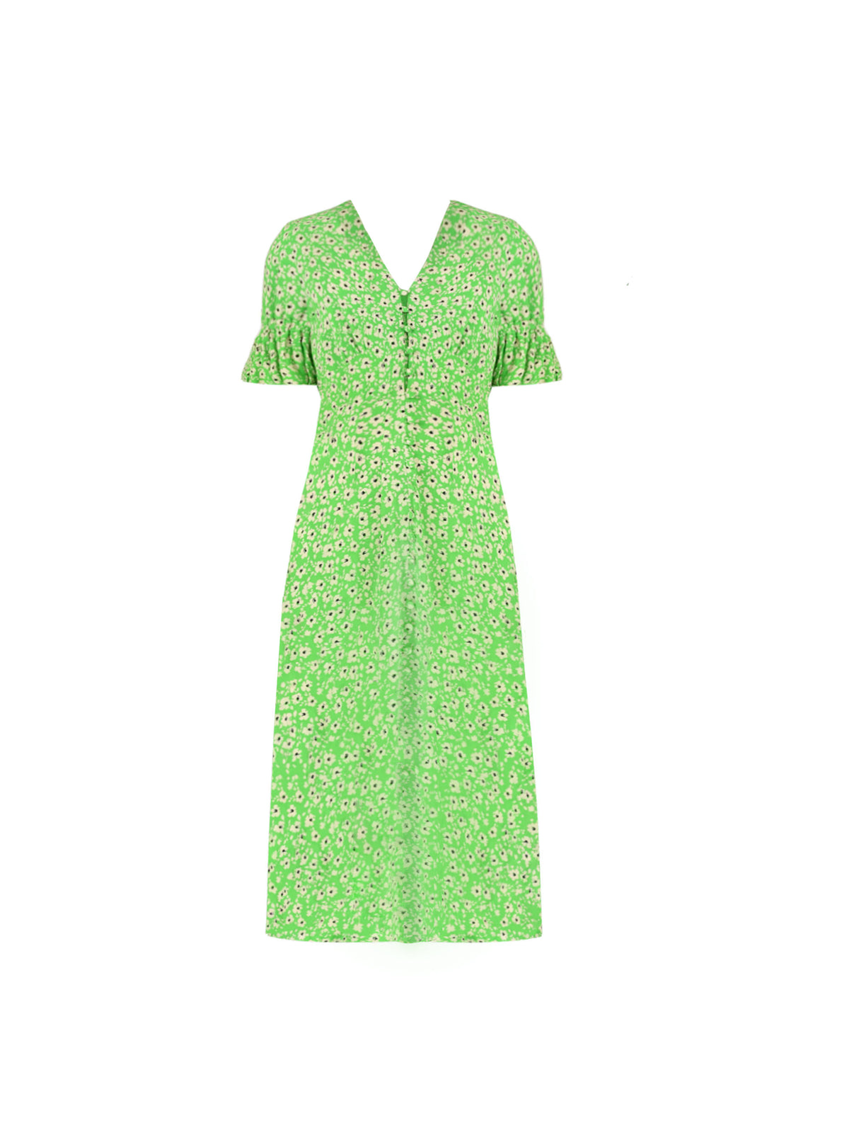 Green Ditsy Floral Button Front Dress