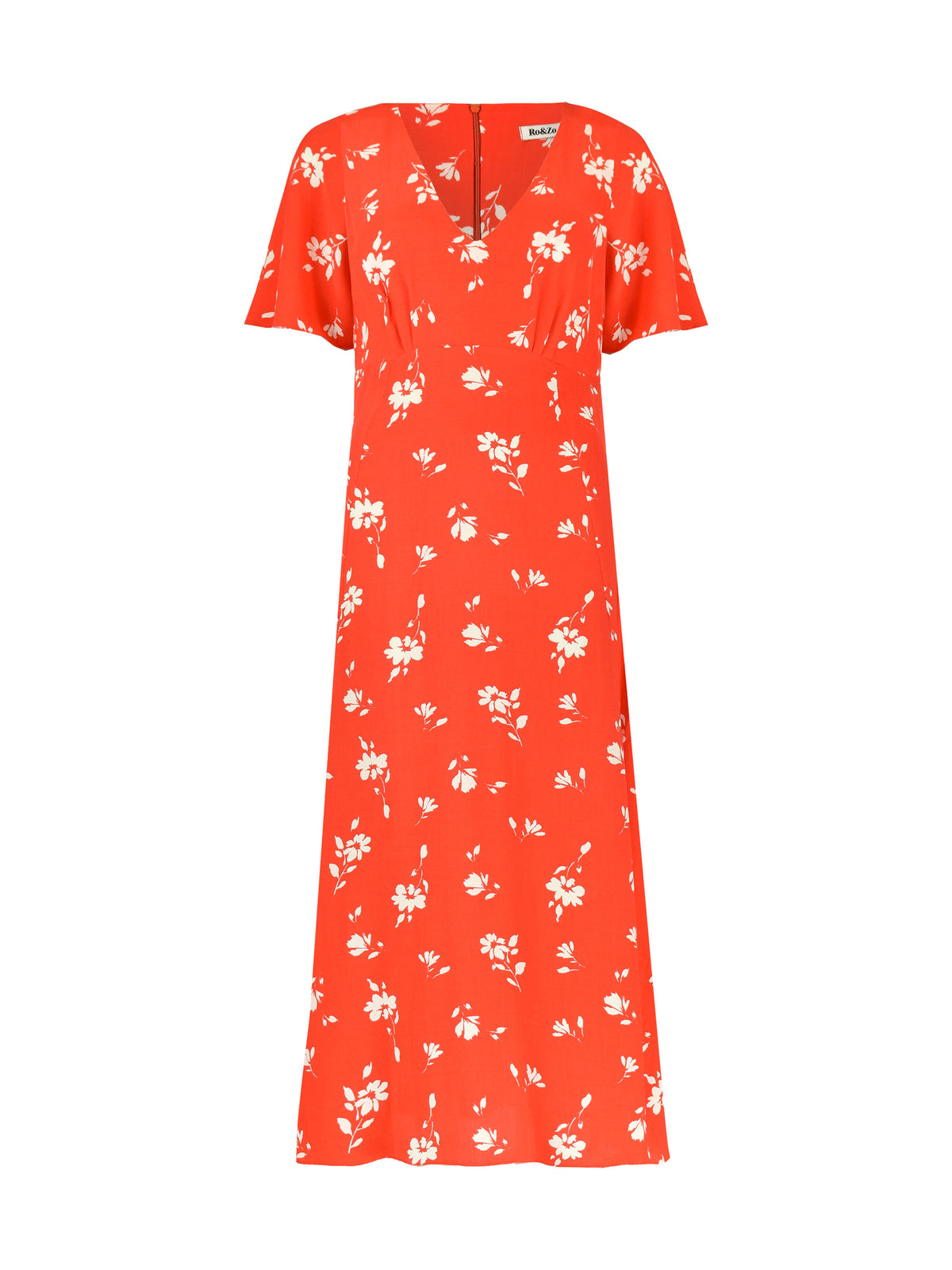 Red Floral Print Seam Detail Midi Dress