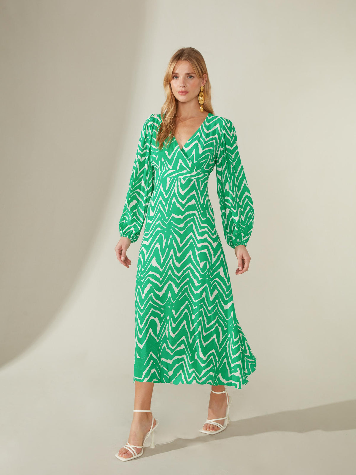 Petite Green Zig Zag Print Midi Dress