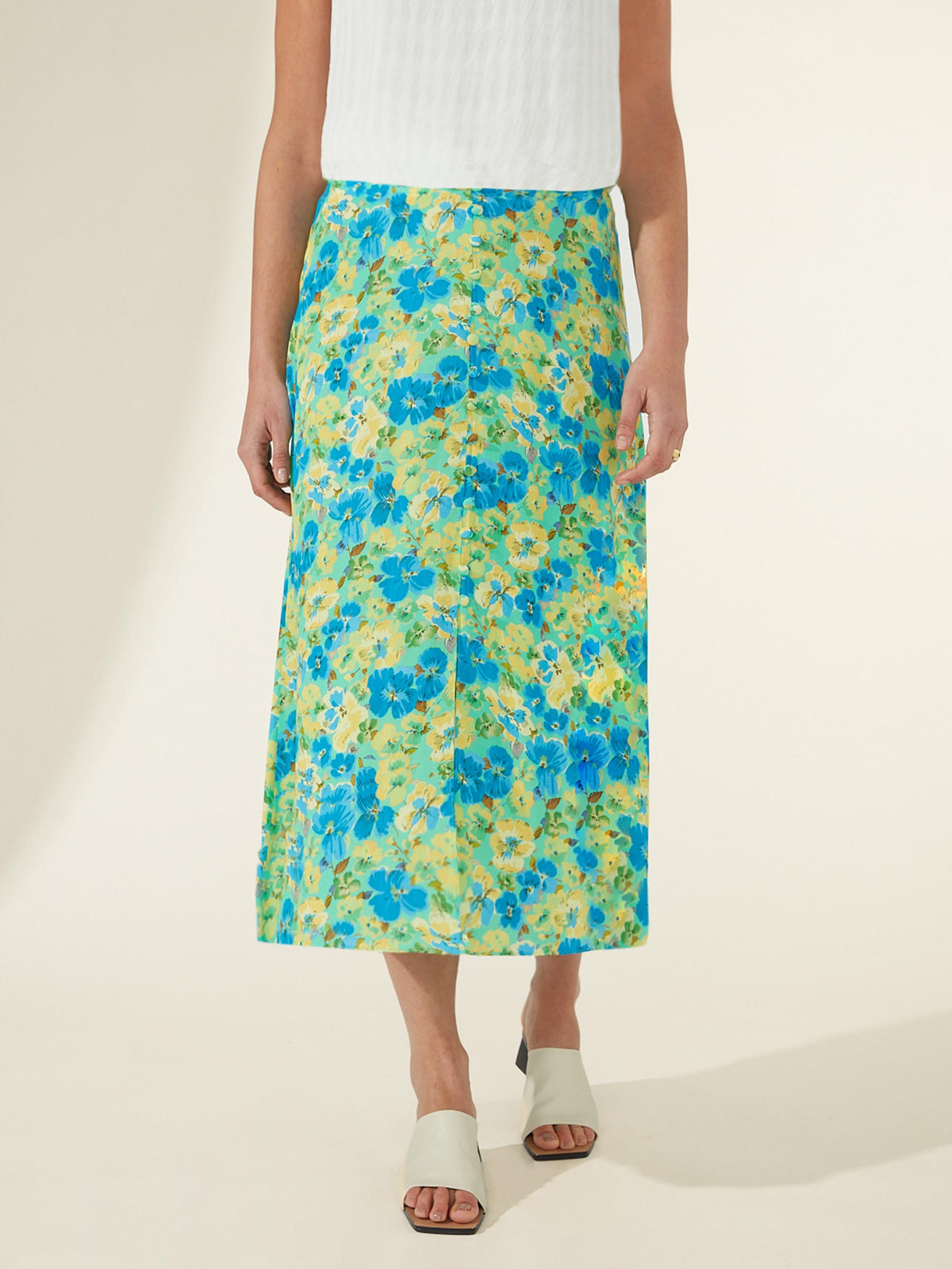 Floral Print Button Front Skirt