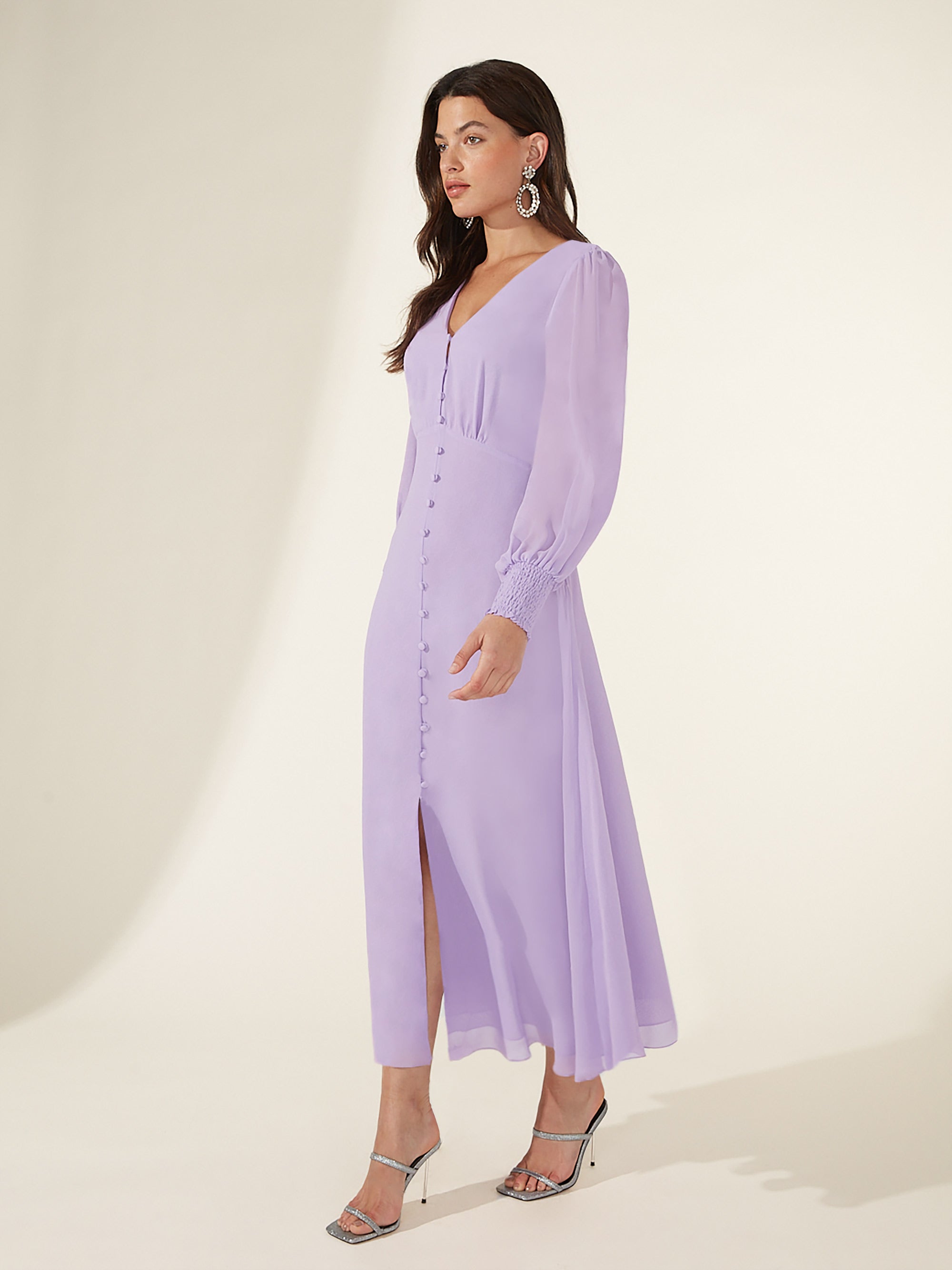 Lilac midi shop dress with sleeves