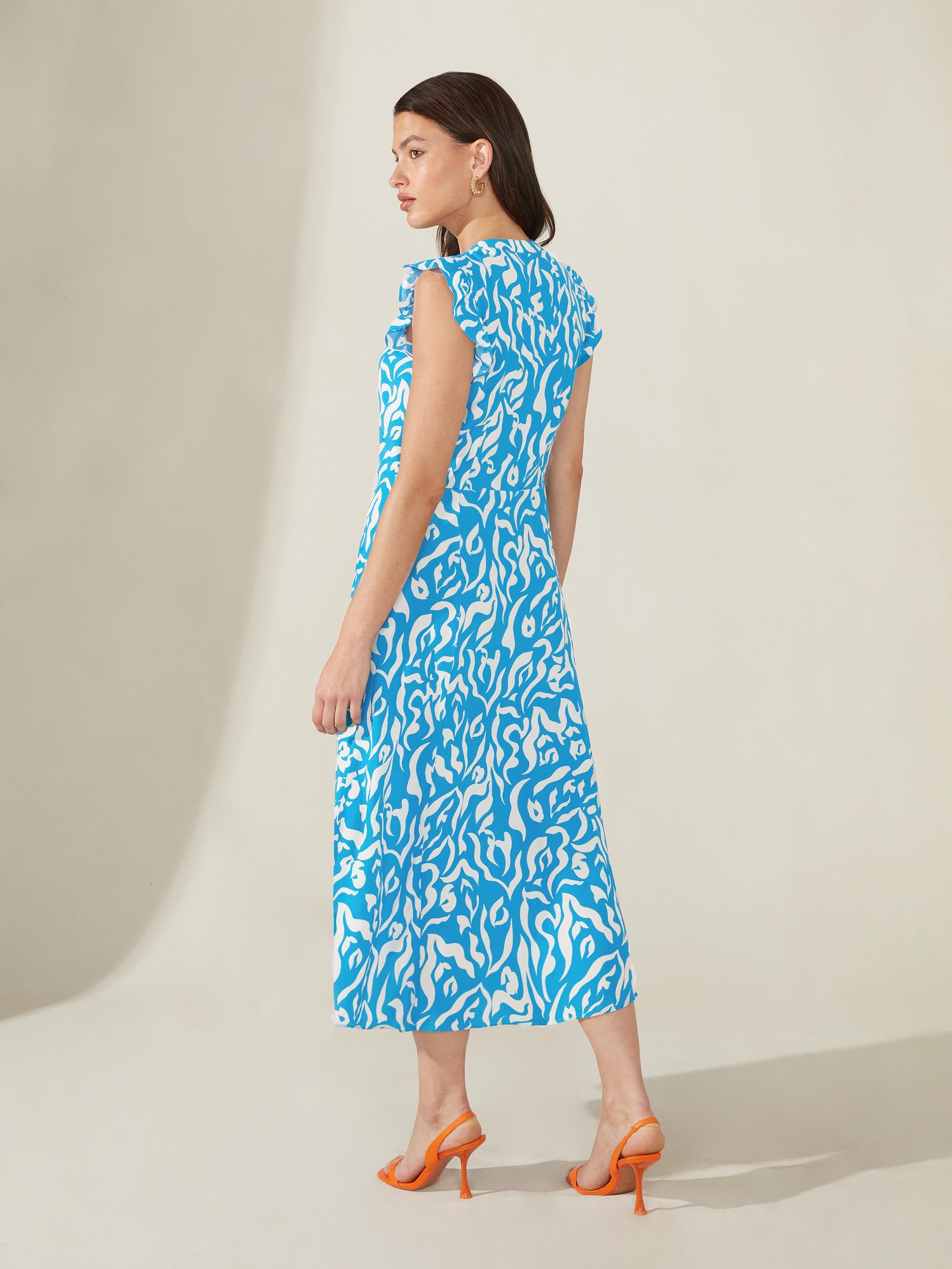 Blue Abstract Print Frill Shoulder Shirt Dress – Ro&Zo