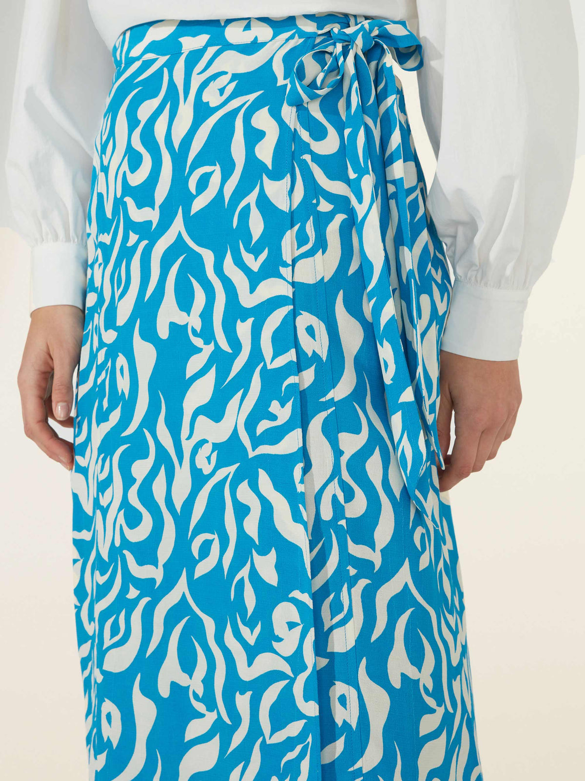Blue Abstract Print Wrap Skirt