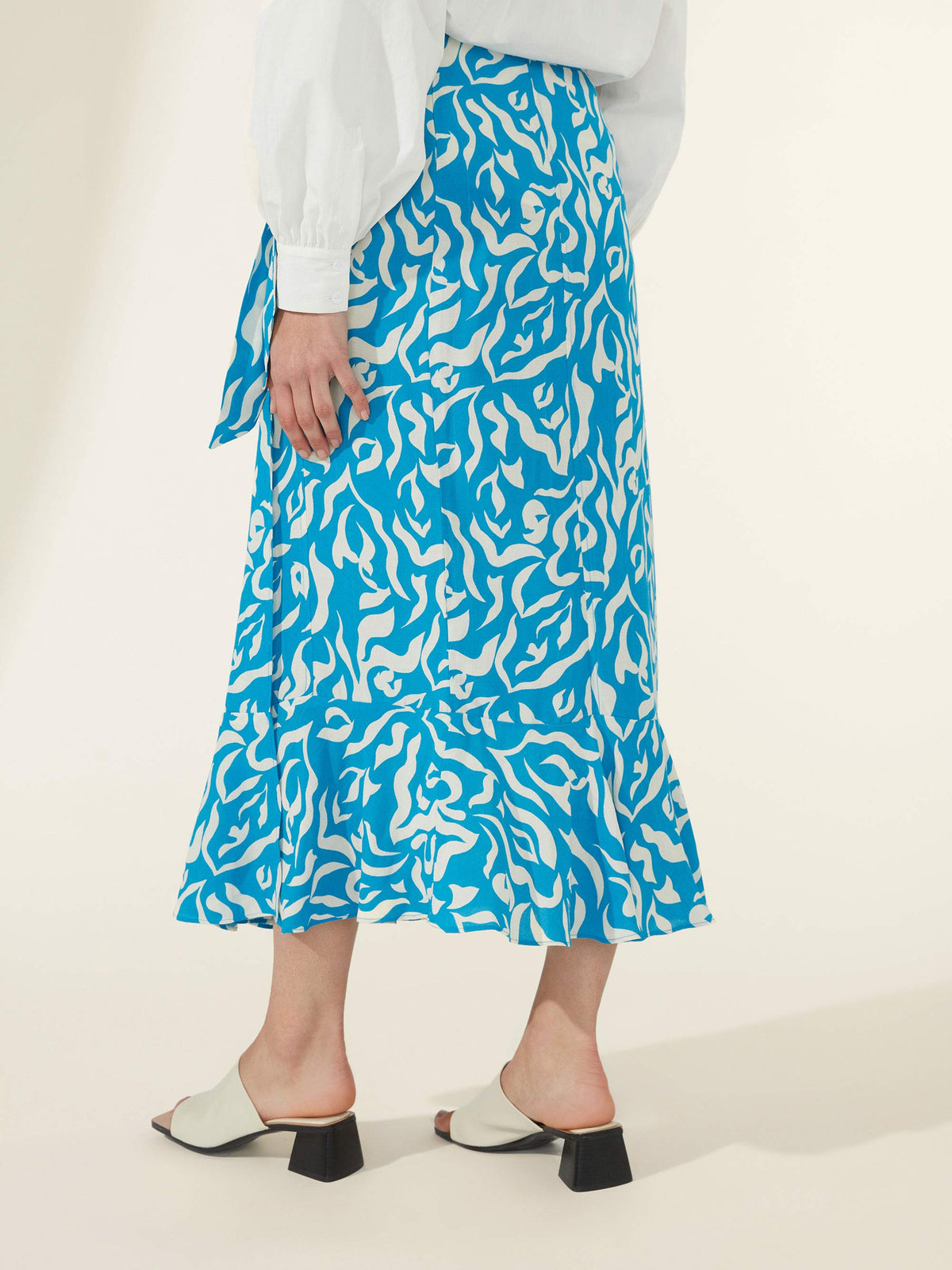 Blue Abstract Print Wrap Skirt