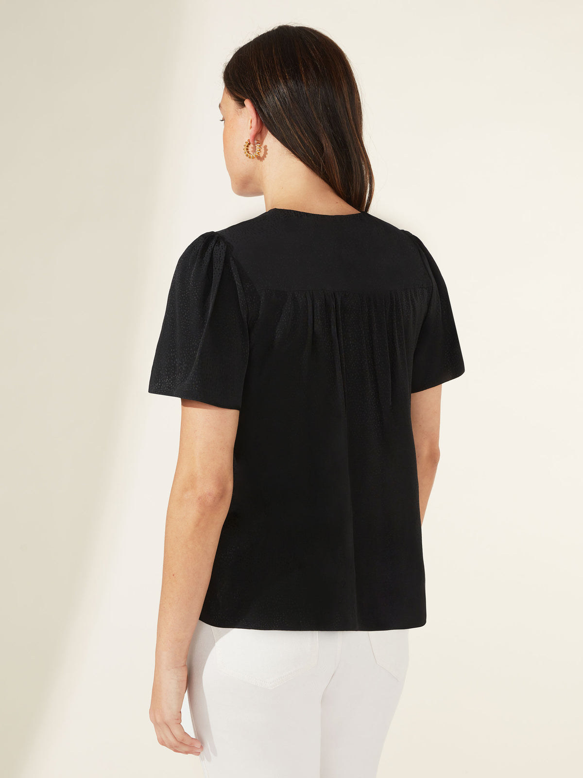 Black Textured Button Front Shell Top