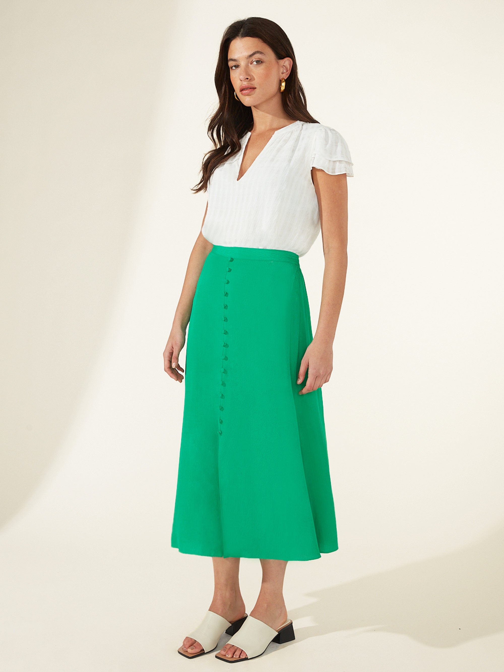 Green Jacquard Button Front Skirt – Ro&Zo
