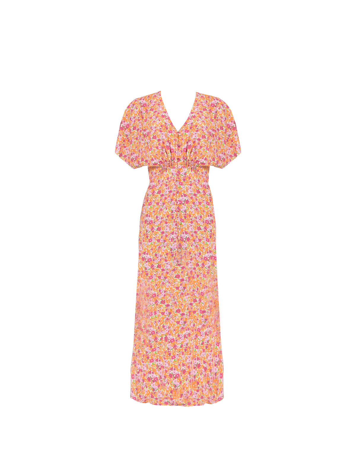 Multi Pink Floral Shirred Waist Dress