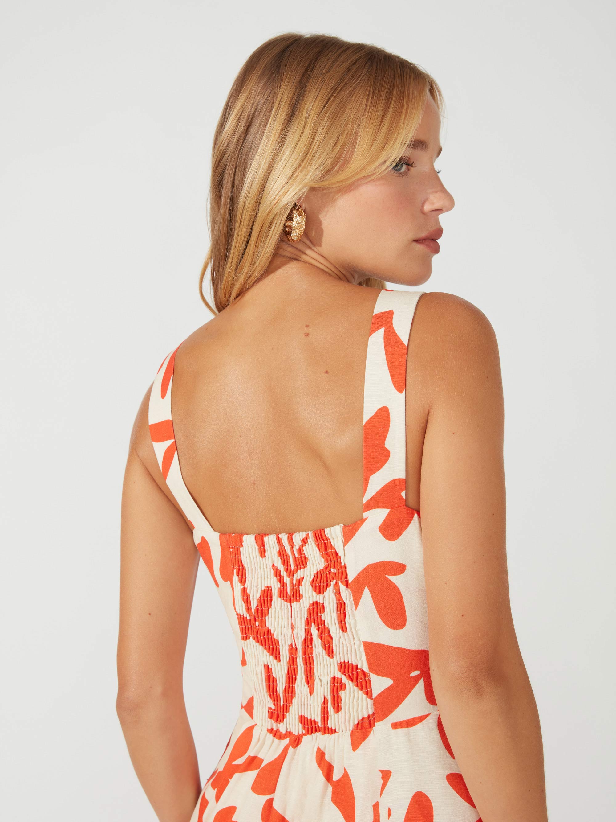 Printed Linen Blend Strappy Cami Dress – Ro&Zo