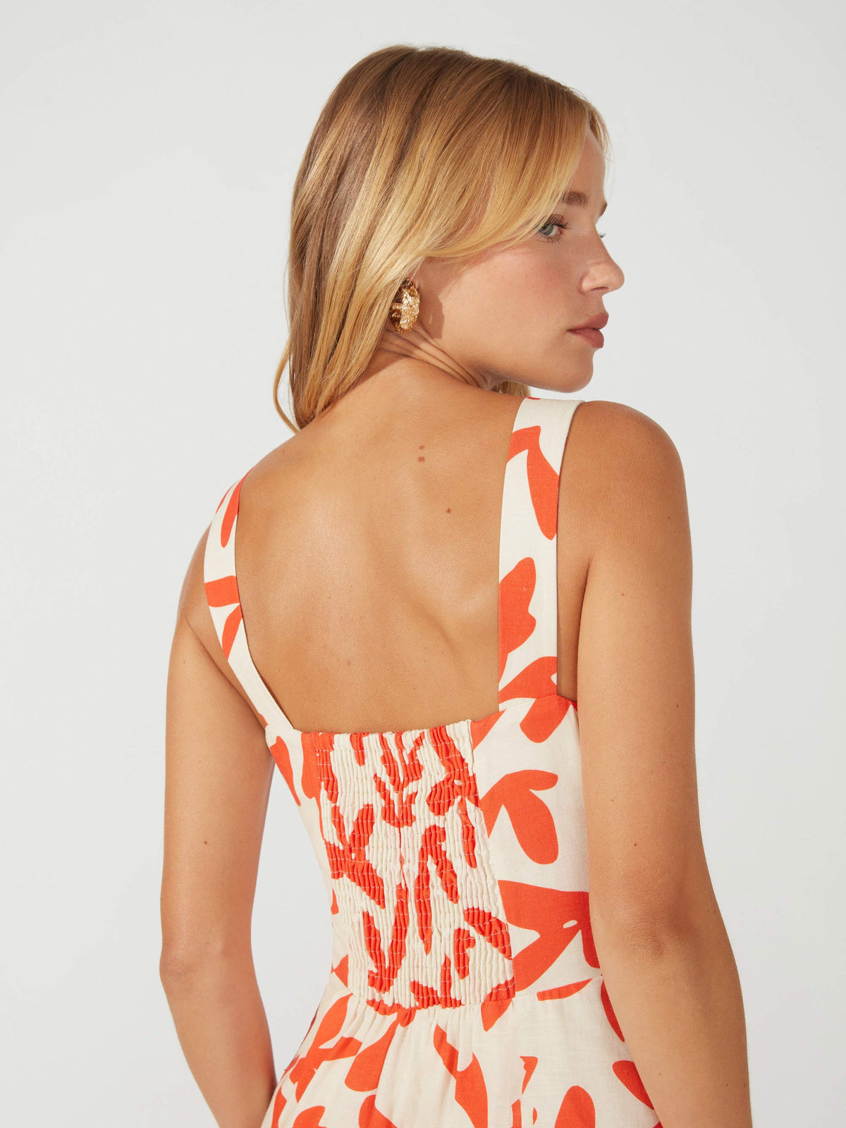 Printed Linen Blend Strappy Cami Dress