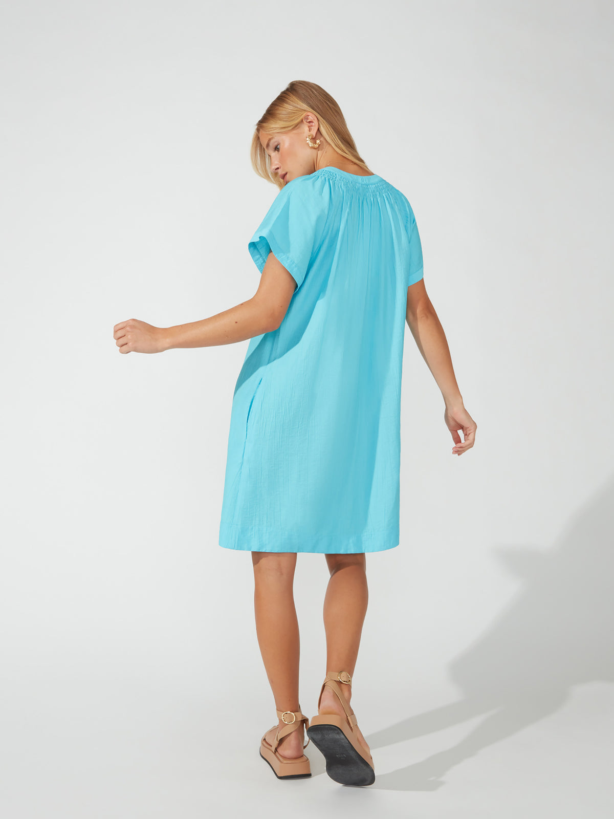 Blue V Neck Short Dress