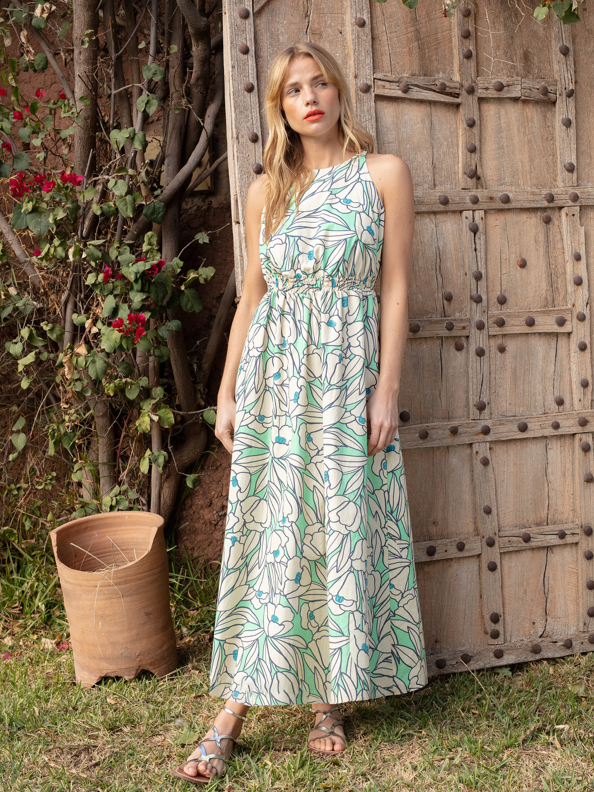 Green Floral Printed Cotton Dress