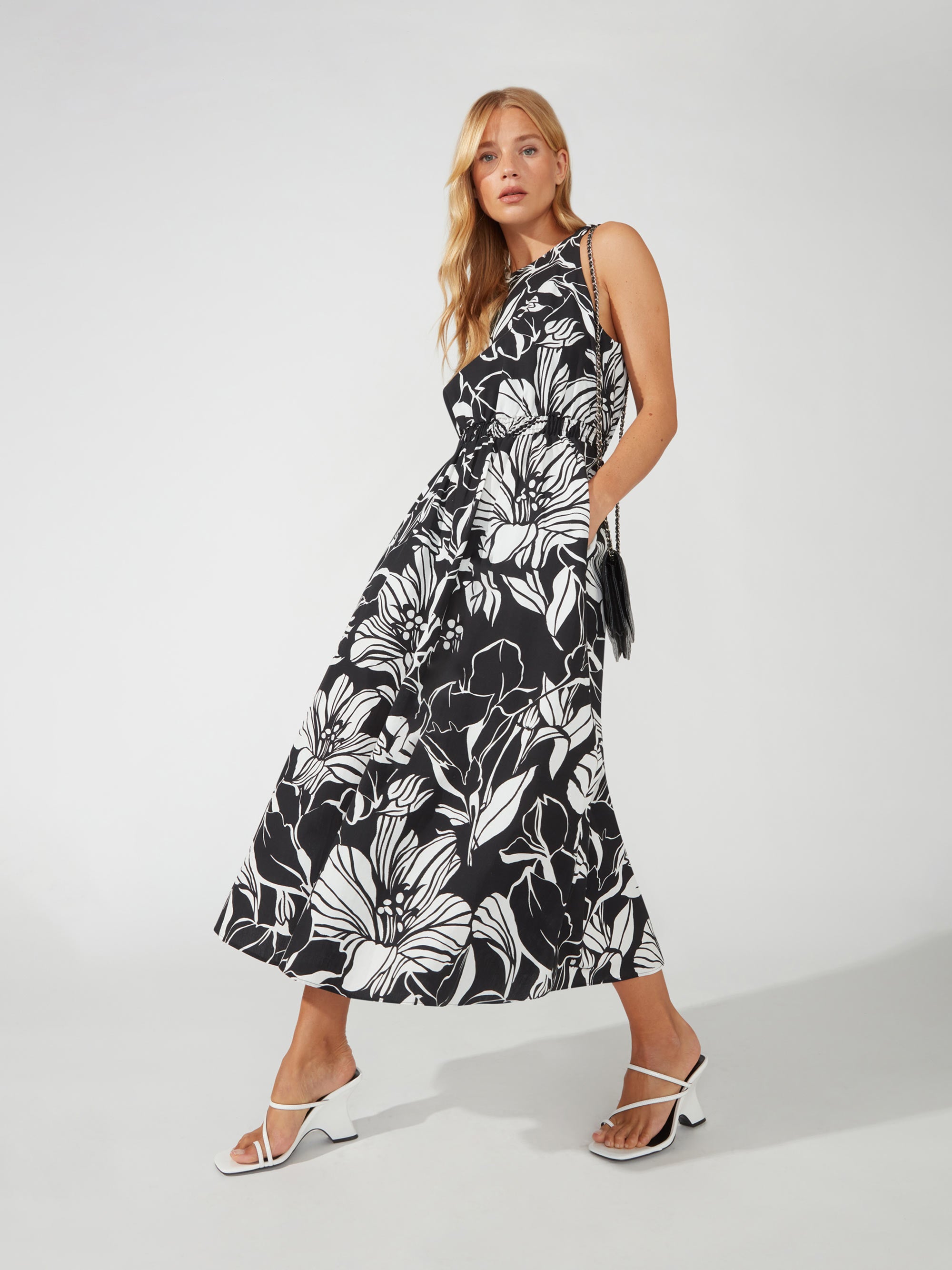 Black and white 2025 floral print dress