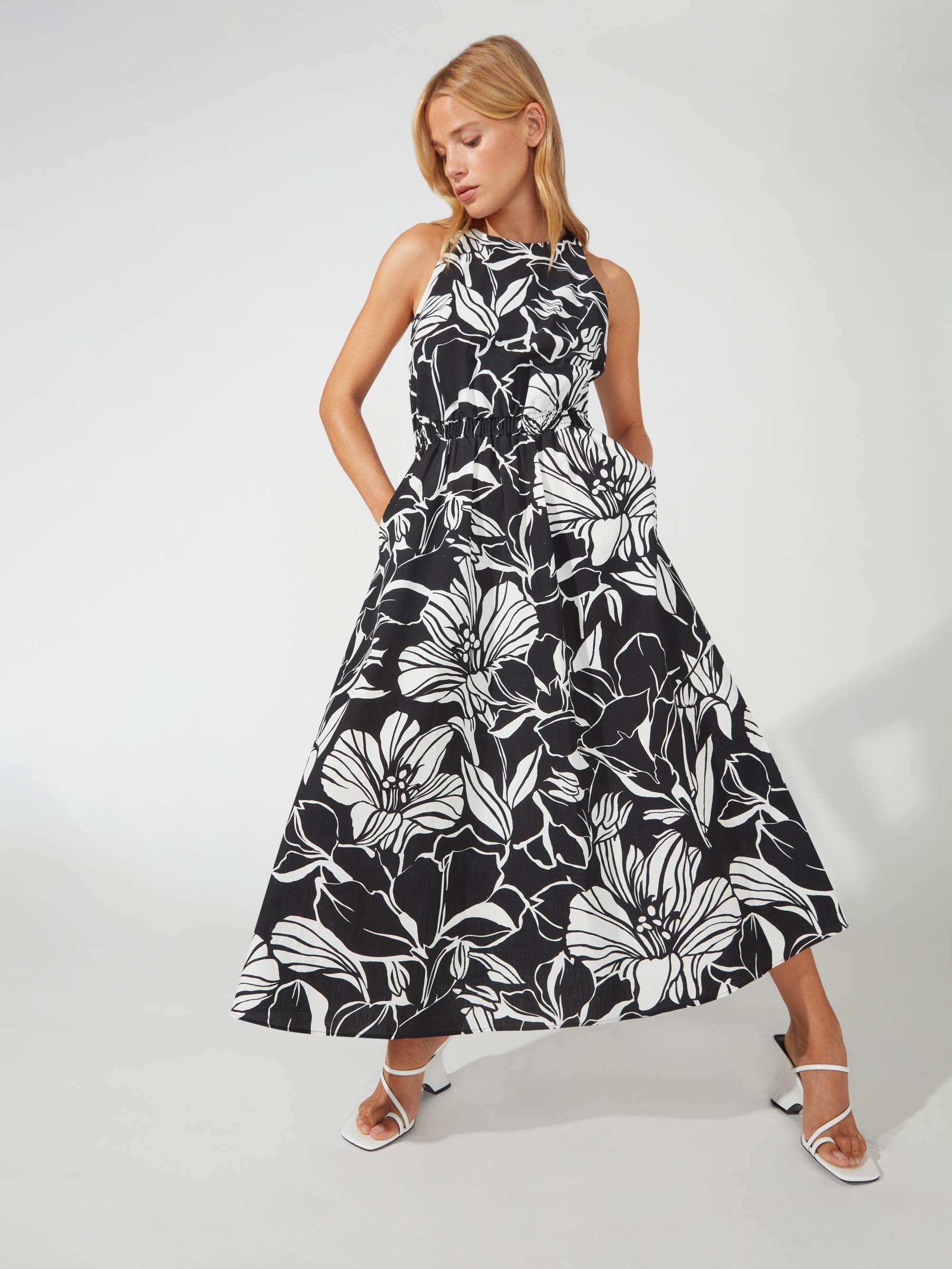 Black White Floral Printed Dress Ro Zo