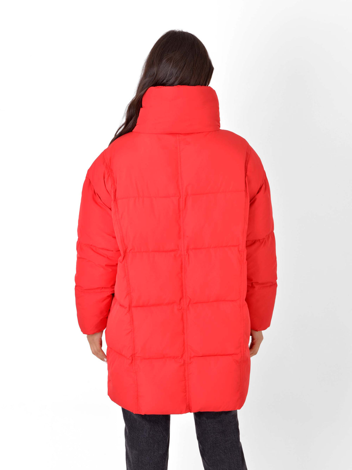 Red Exaggerated Collar Puffer Coat