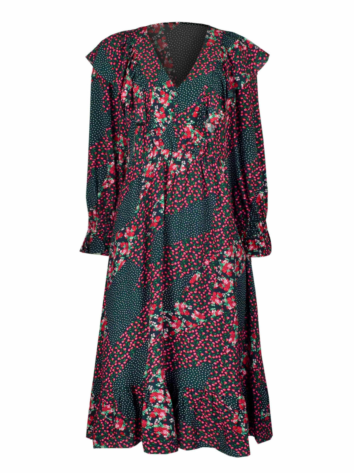 Patchwork Floral Ruffle Midi Dress