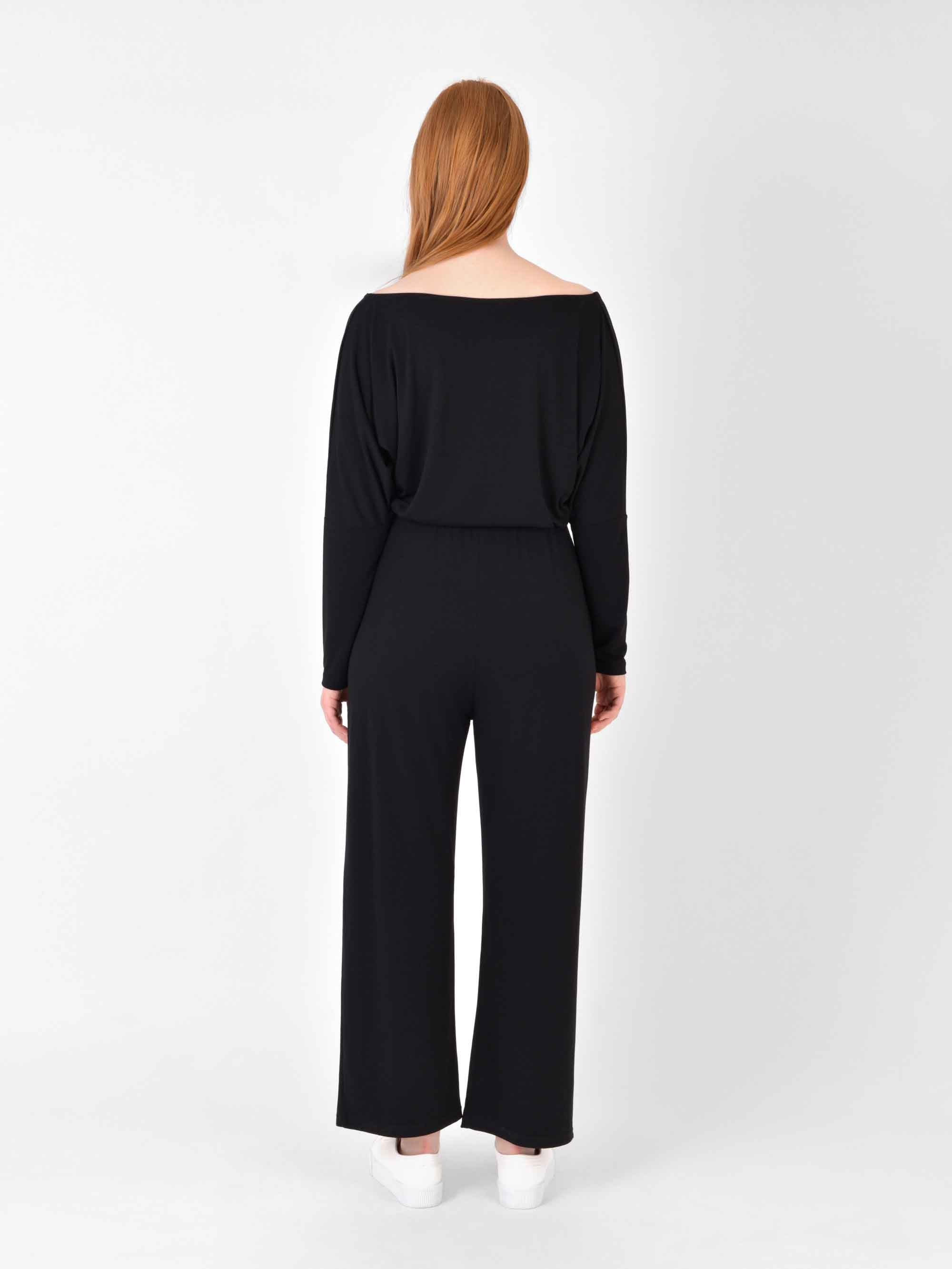 Black jersey jumpsuit store with sleeves