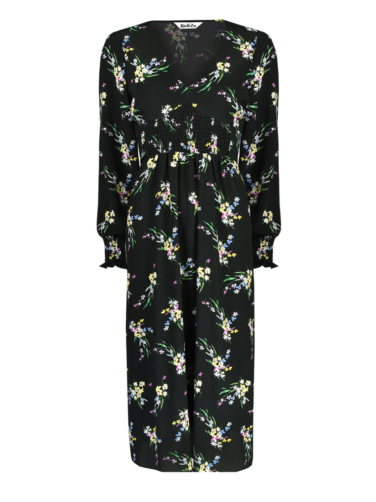 Floral Shirred Waist Midi Dress