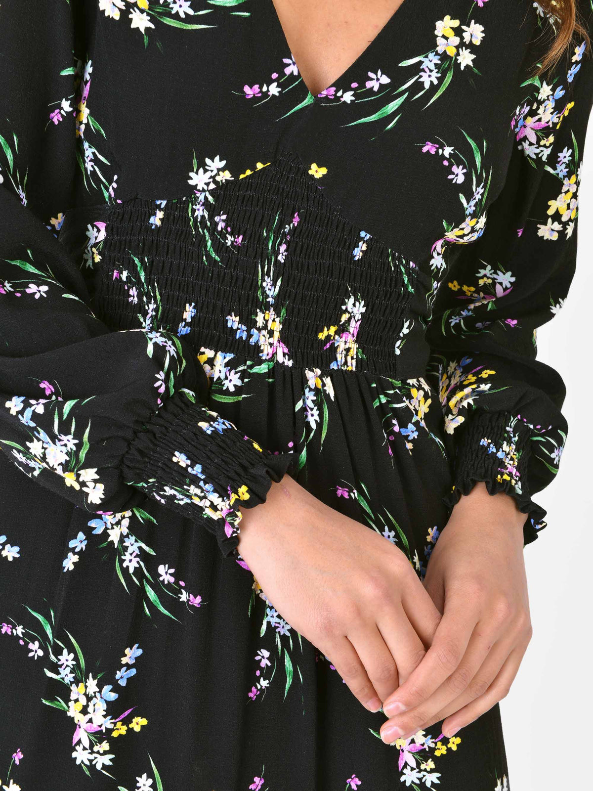 Floral Shirred Waist Midi Dress
