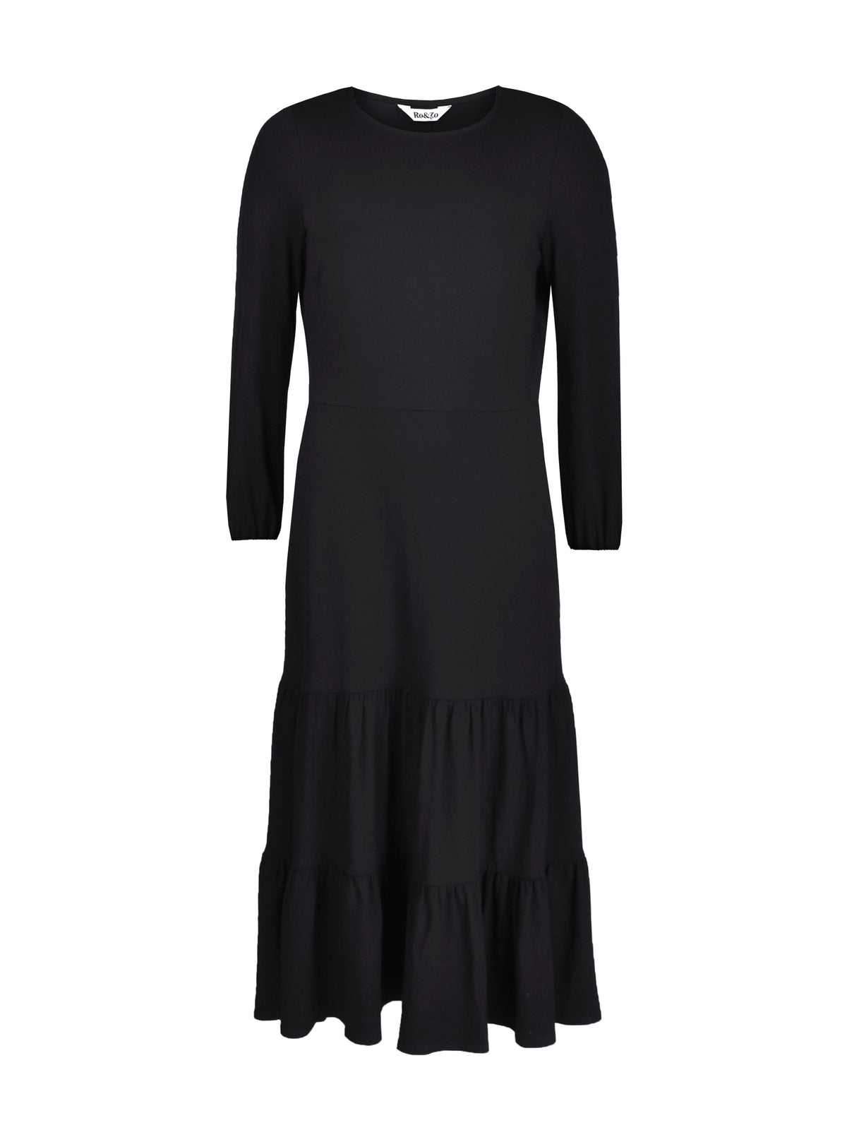 Black Jersey Tiered Midi Dress