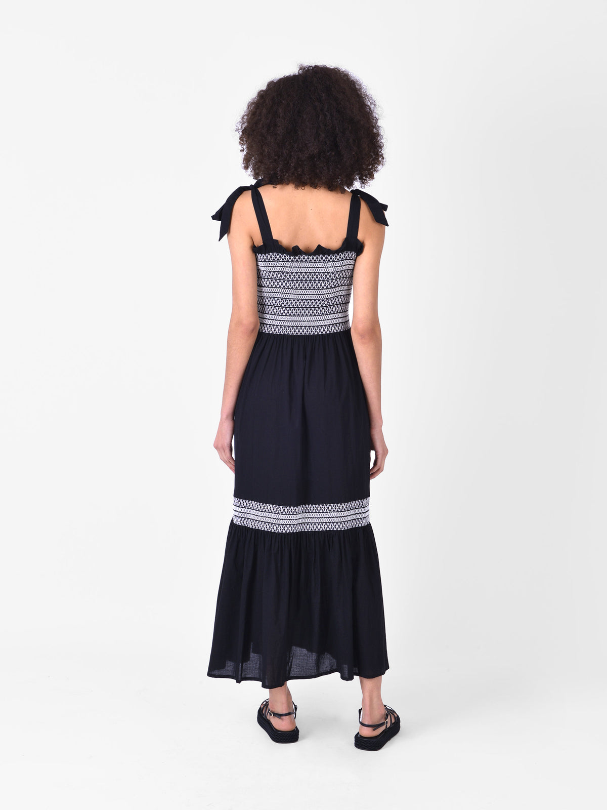 Black Smock Bodice Maxi Dress