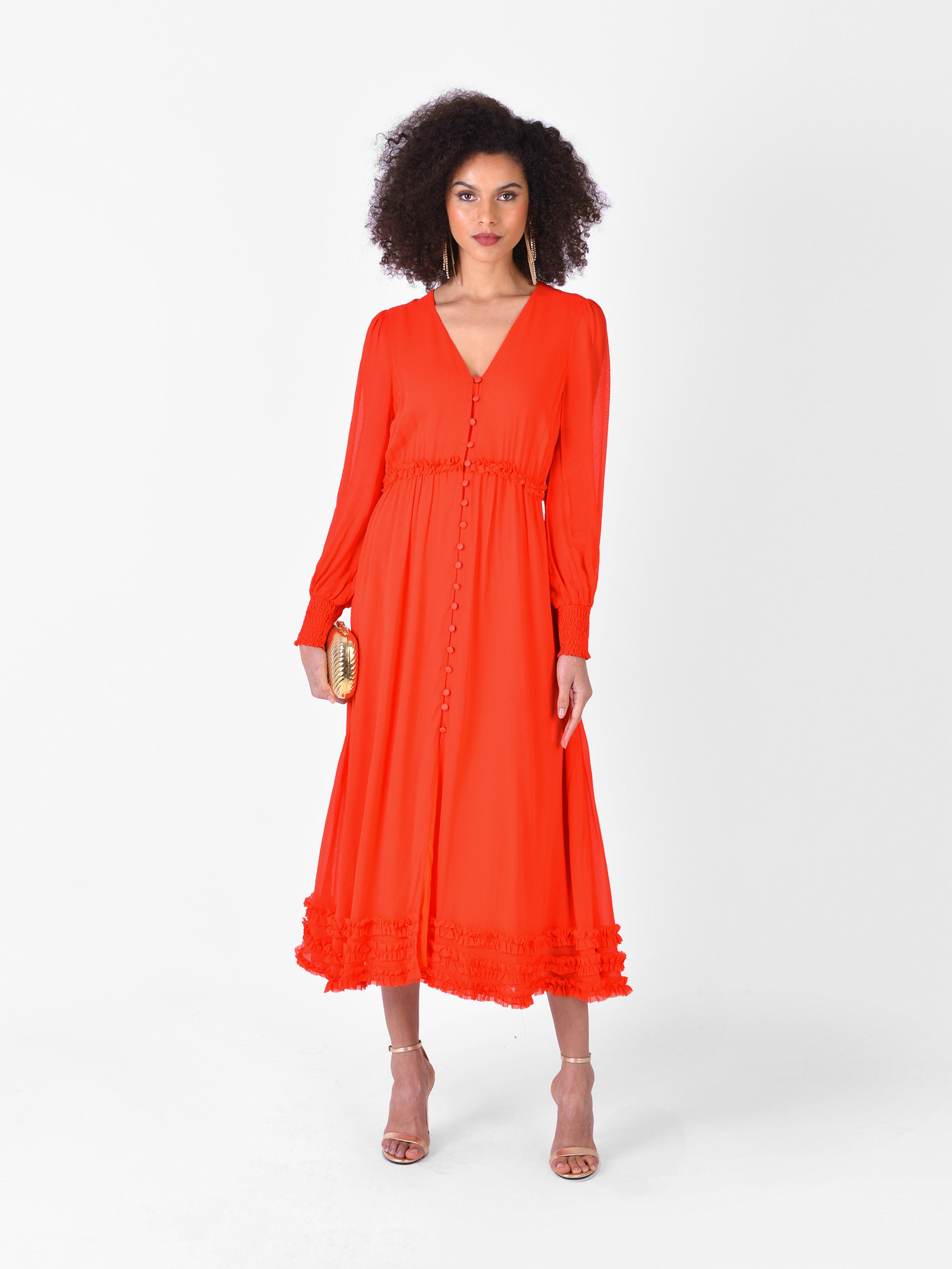 Red Gathered Frill Hem Dress – Ro&Zo