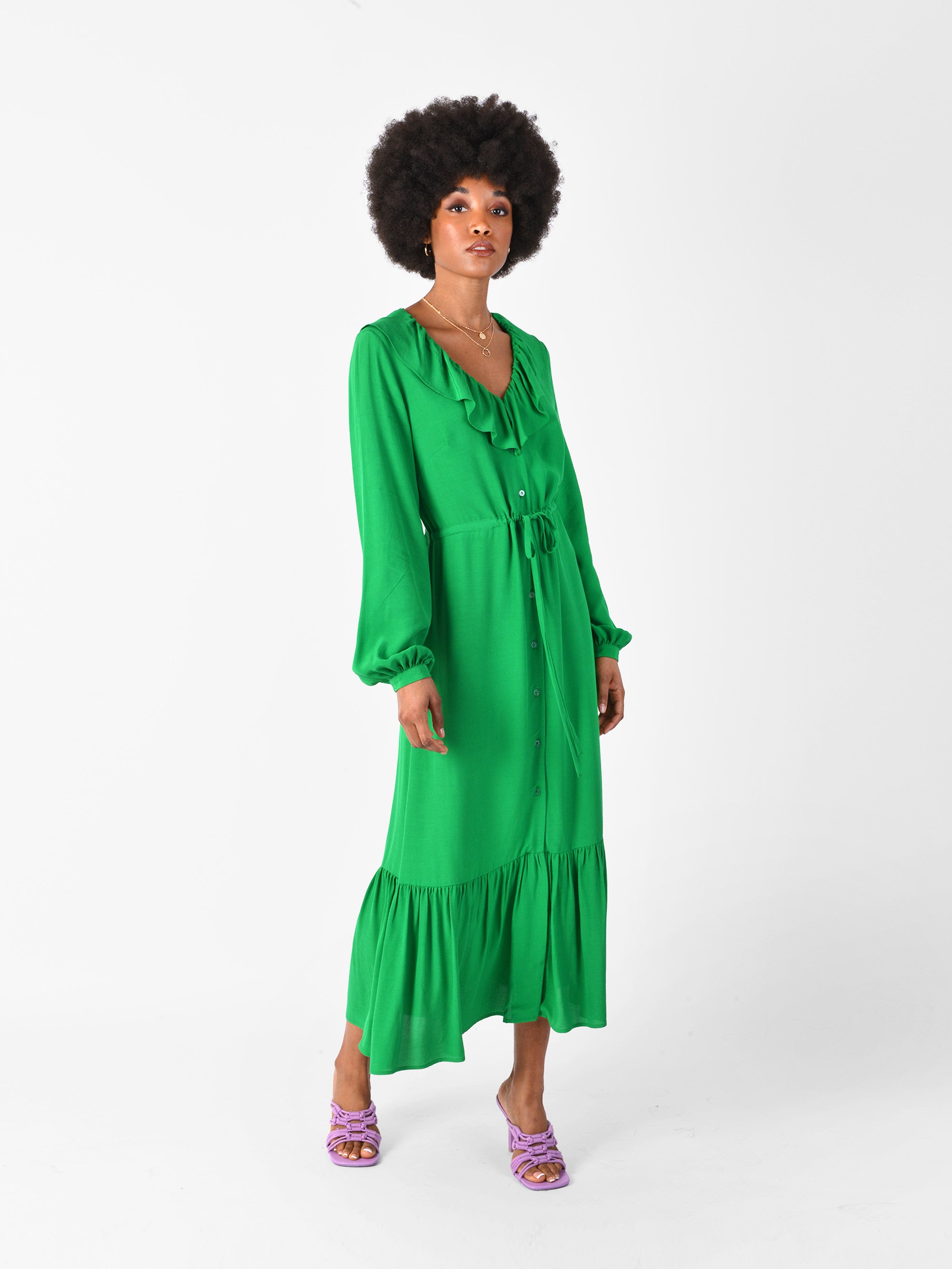 Green Frill Neck Shirt Dress – Ro&Zo