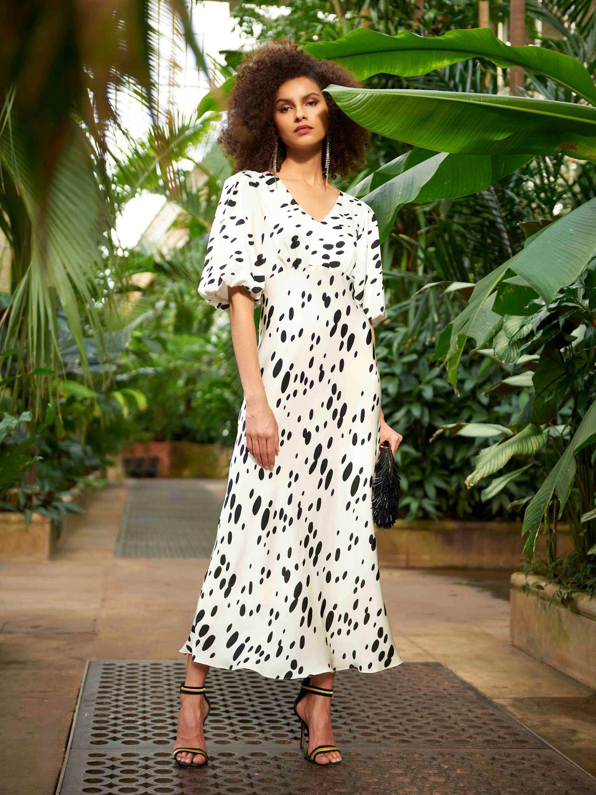 Evora Dalmatian Print Bias Midi Dress