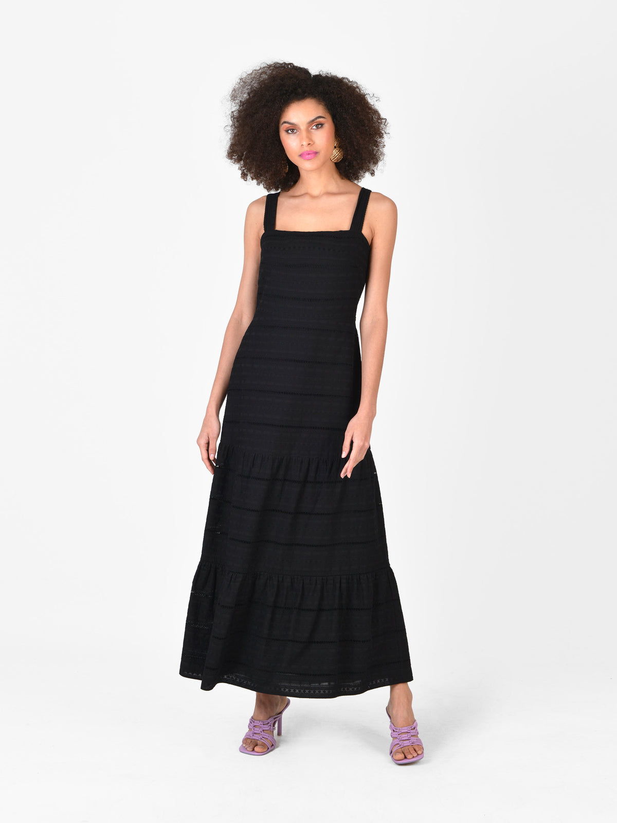 Black Broderie Anglaise Lace Maxi Dress