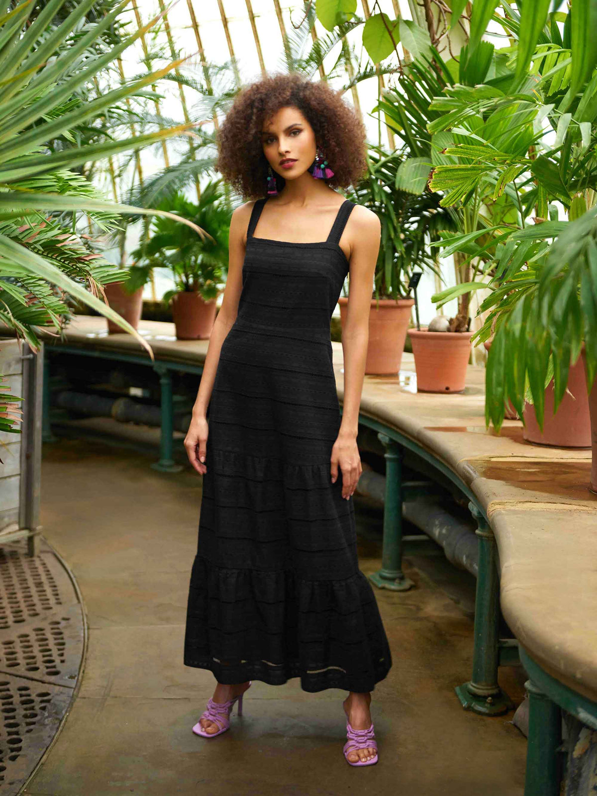 Black Broderie Anglaise Lace Maxi Dress