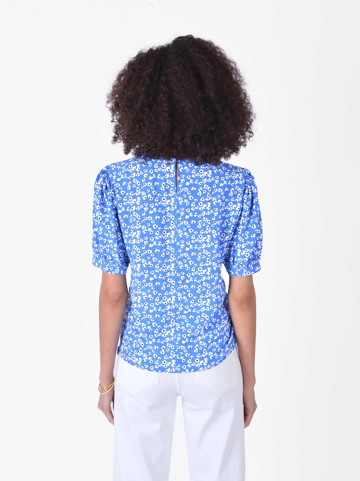 Blue Ditsy Ruch Front Shell Top