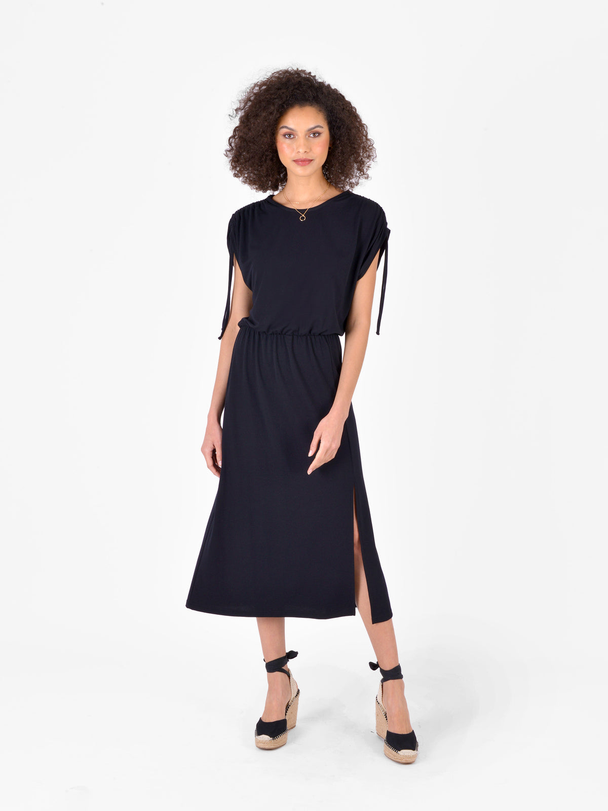 Black Drawstring Jersey Dress