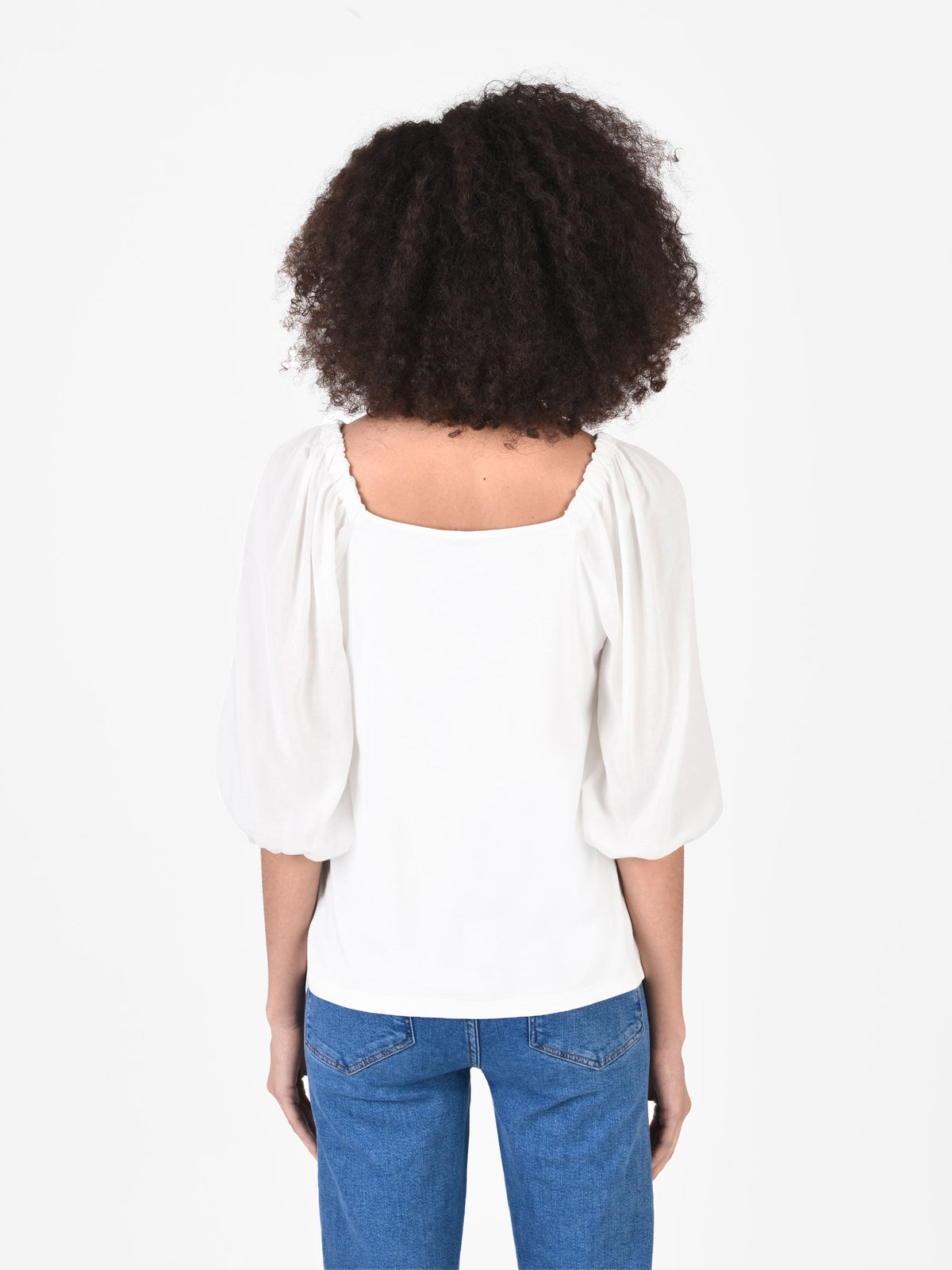Ivory Square Neck Jersey Mix Top
