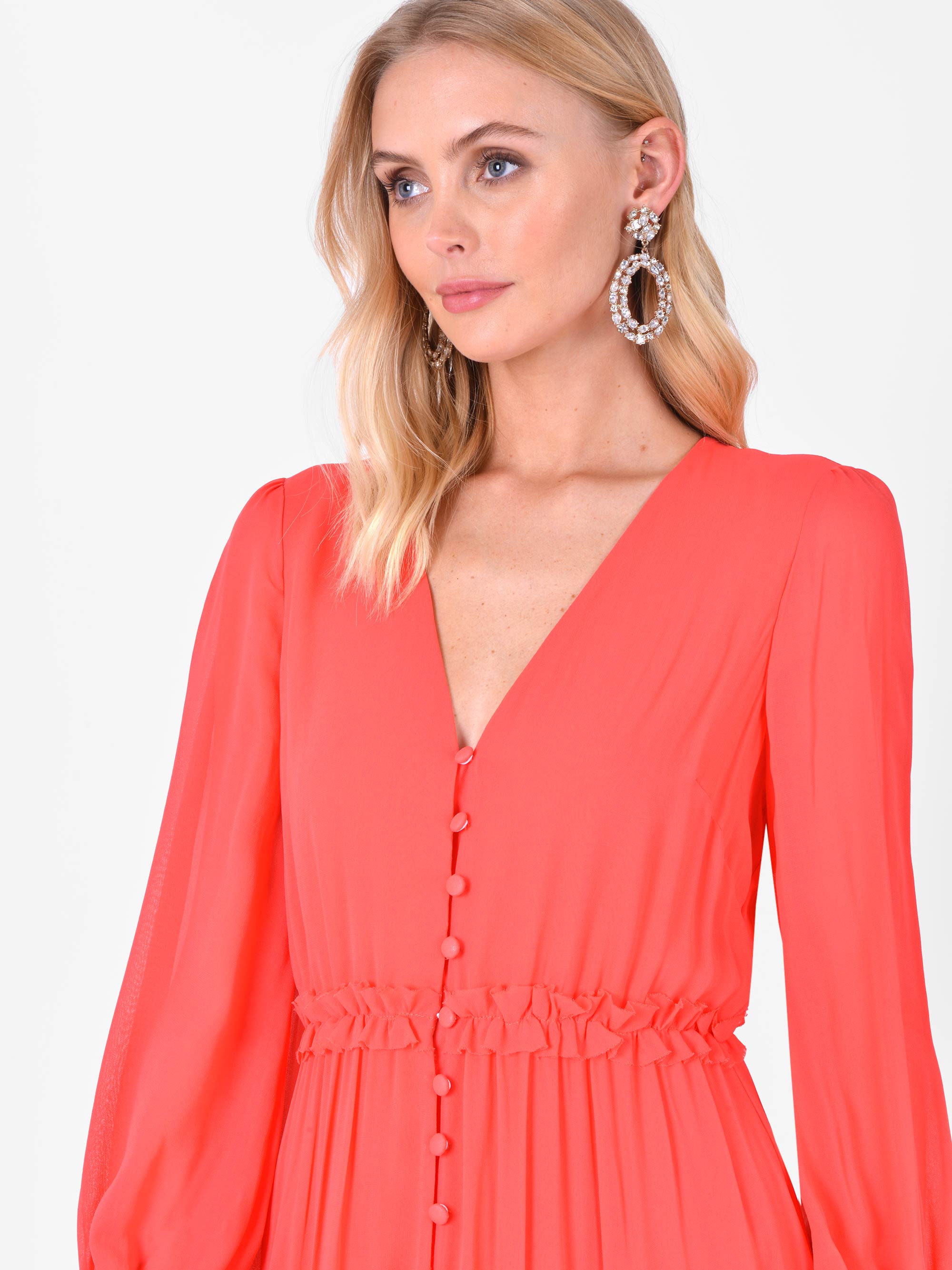 Coral Gathered Frill Hem Dress – Ro&Zo