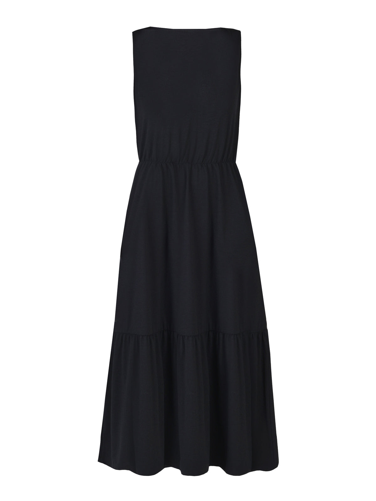 Black Jersey V Neck Sleeveless Midi Dress