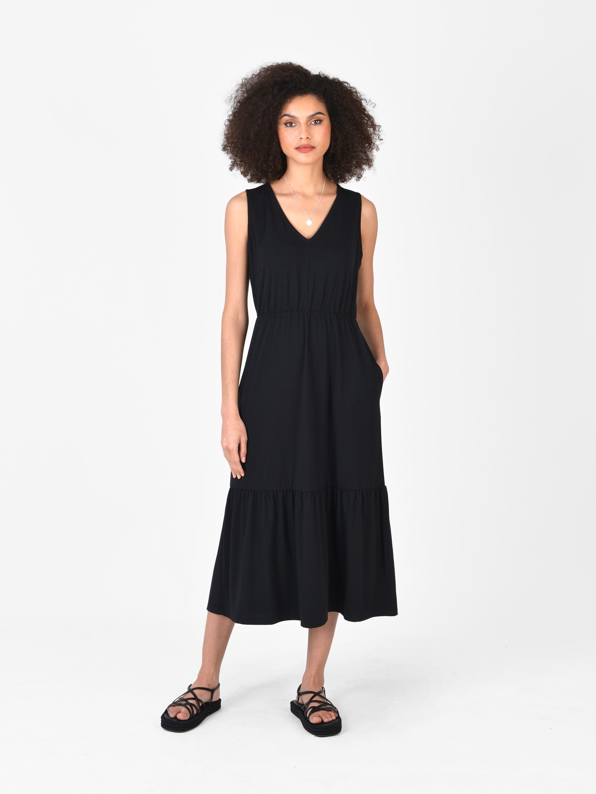 Jersey black midi dress sale