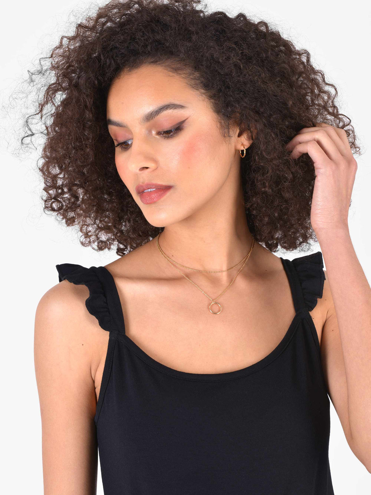 Black Frill Strap Jersey Jumpsuit
