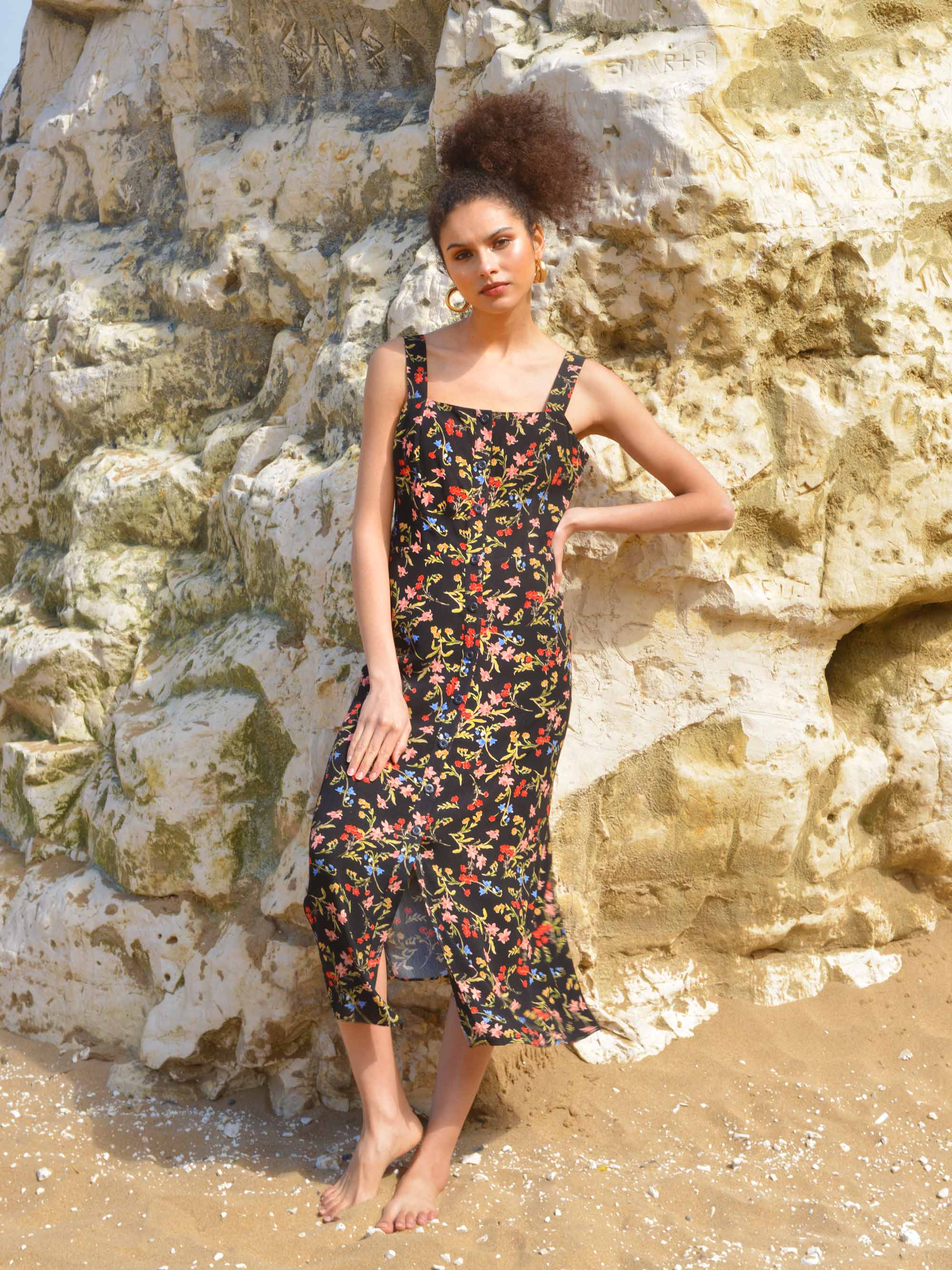 Button front floral outlet dress