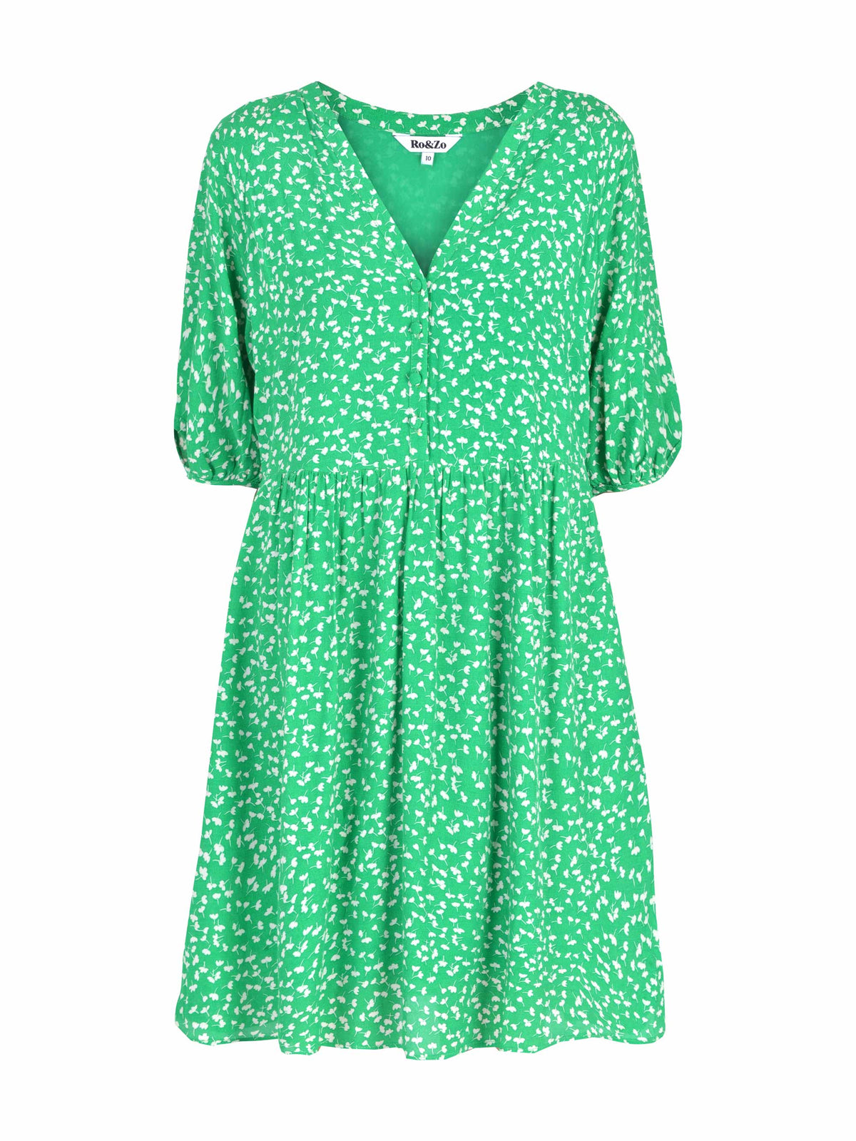 Green Ditsy Raglan Sleeve Short Dress