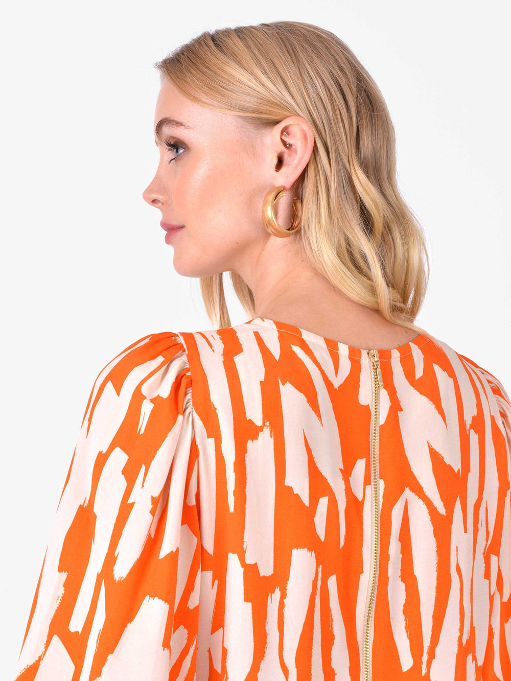 Orange Block Print Blouson Sleeve Dress – Ro&Zo