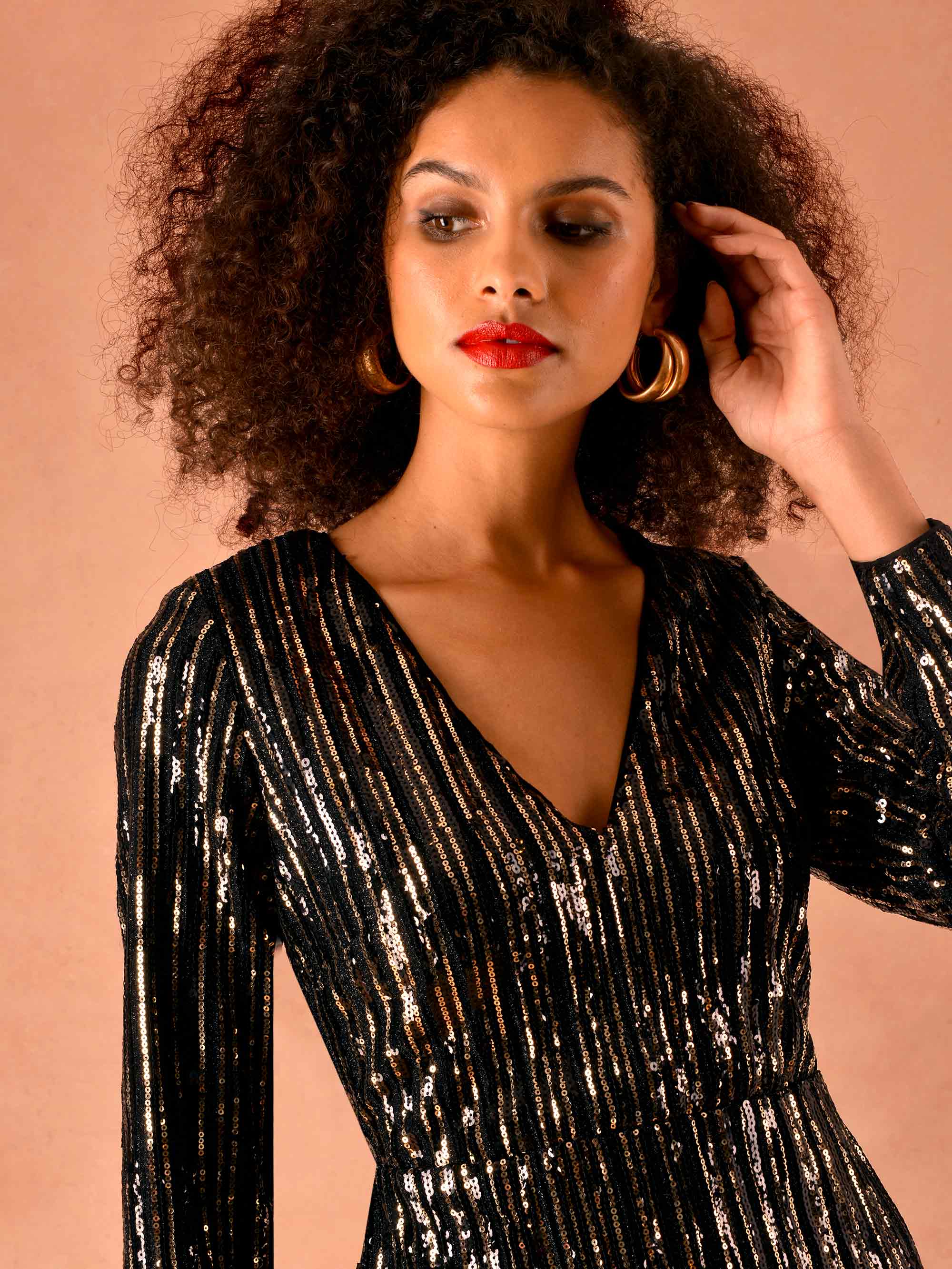 Gold and clearance black sequin dress