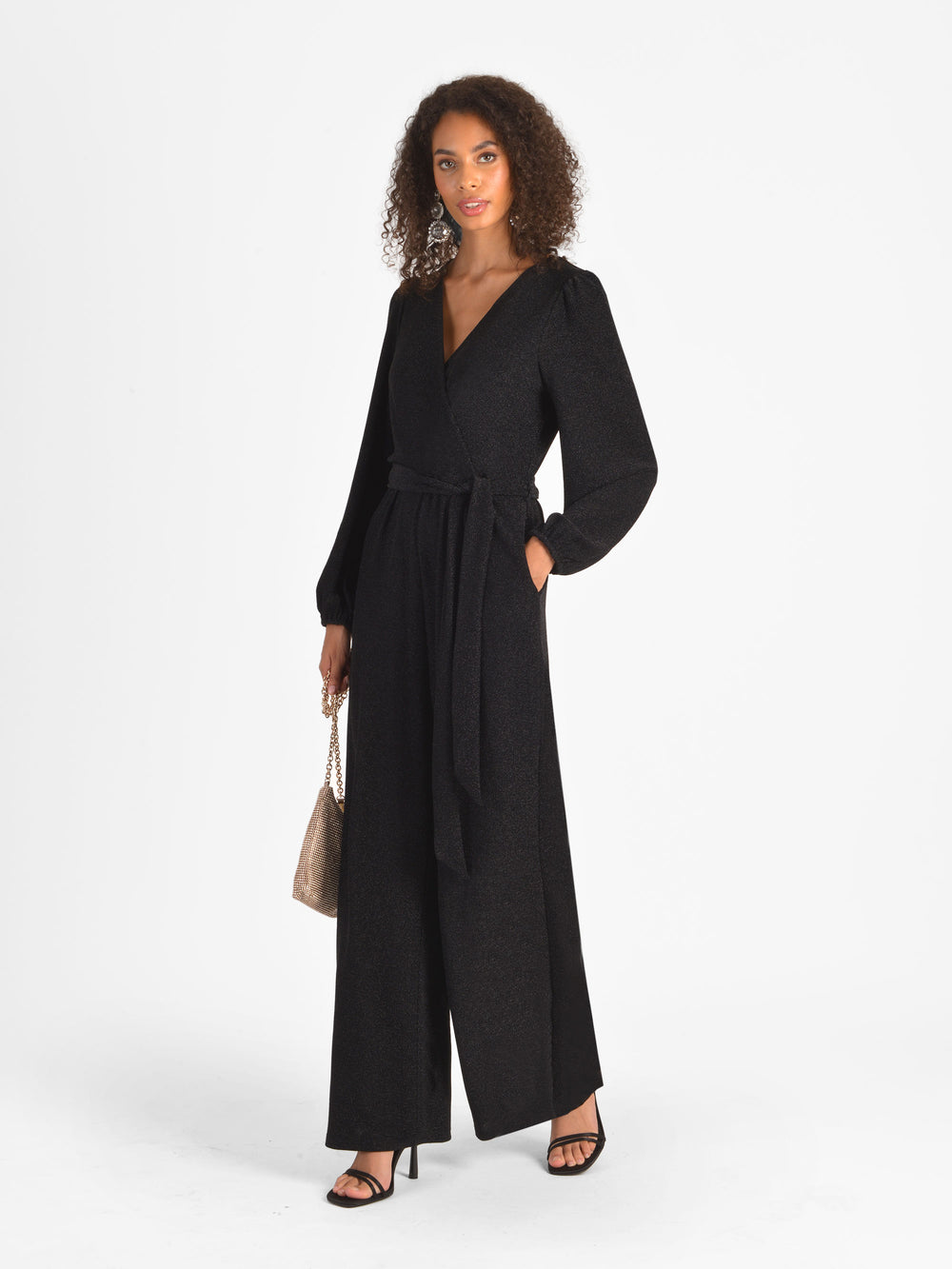 Black Sparkle Jersey Wide Leg Jumpsuit – Ro&Zo