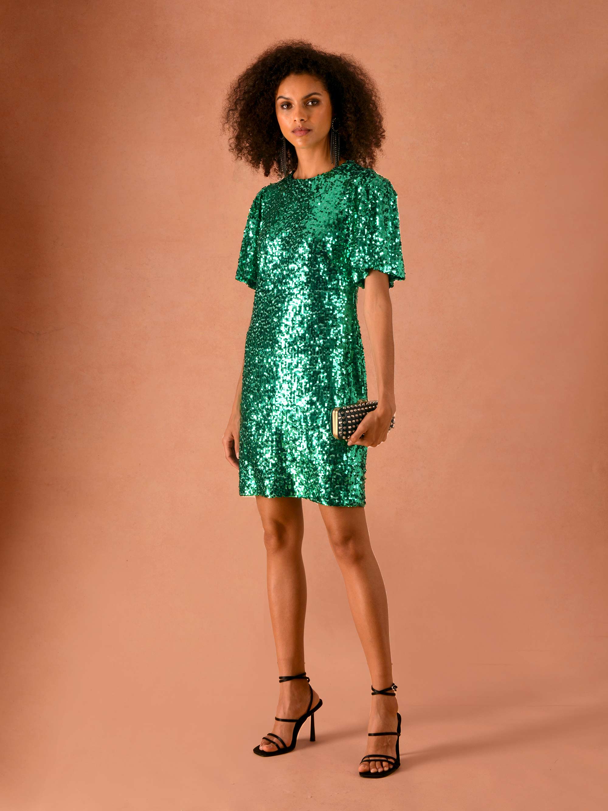 Green sequin hot sale shift dress