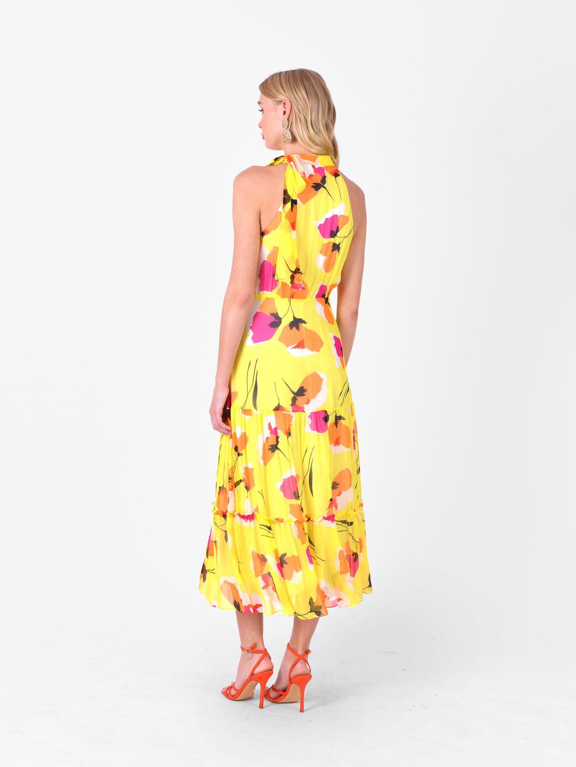 Yellow floral best sale halter dress