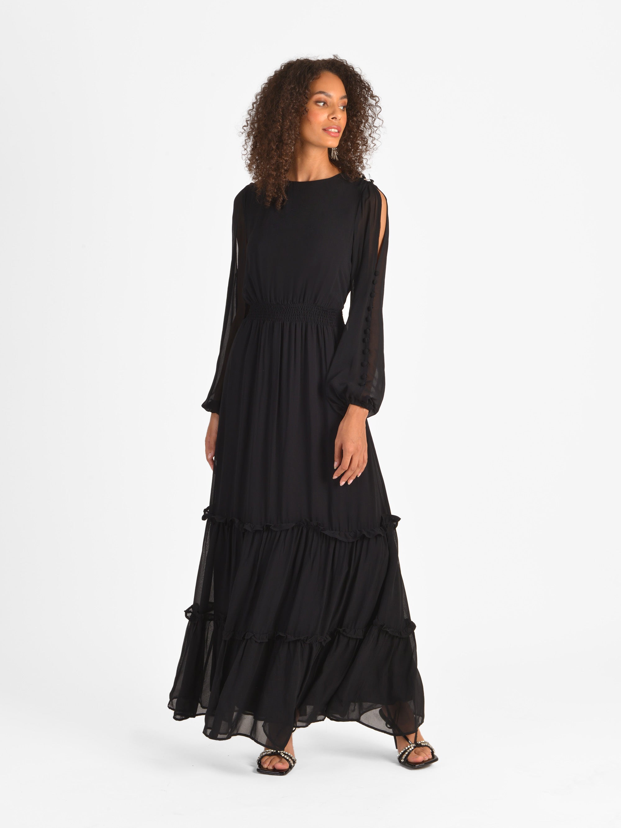 Black cold 2024 shoulder maxi dress