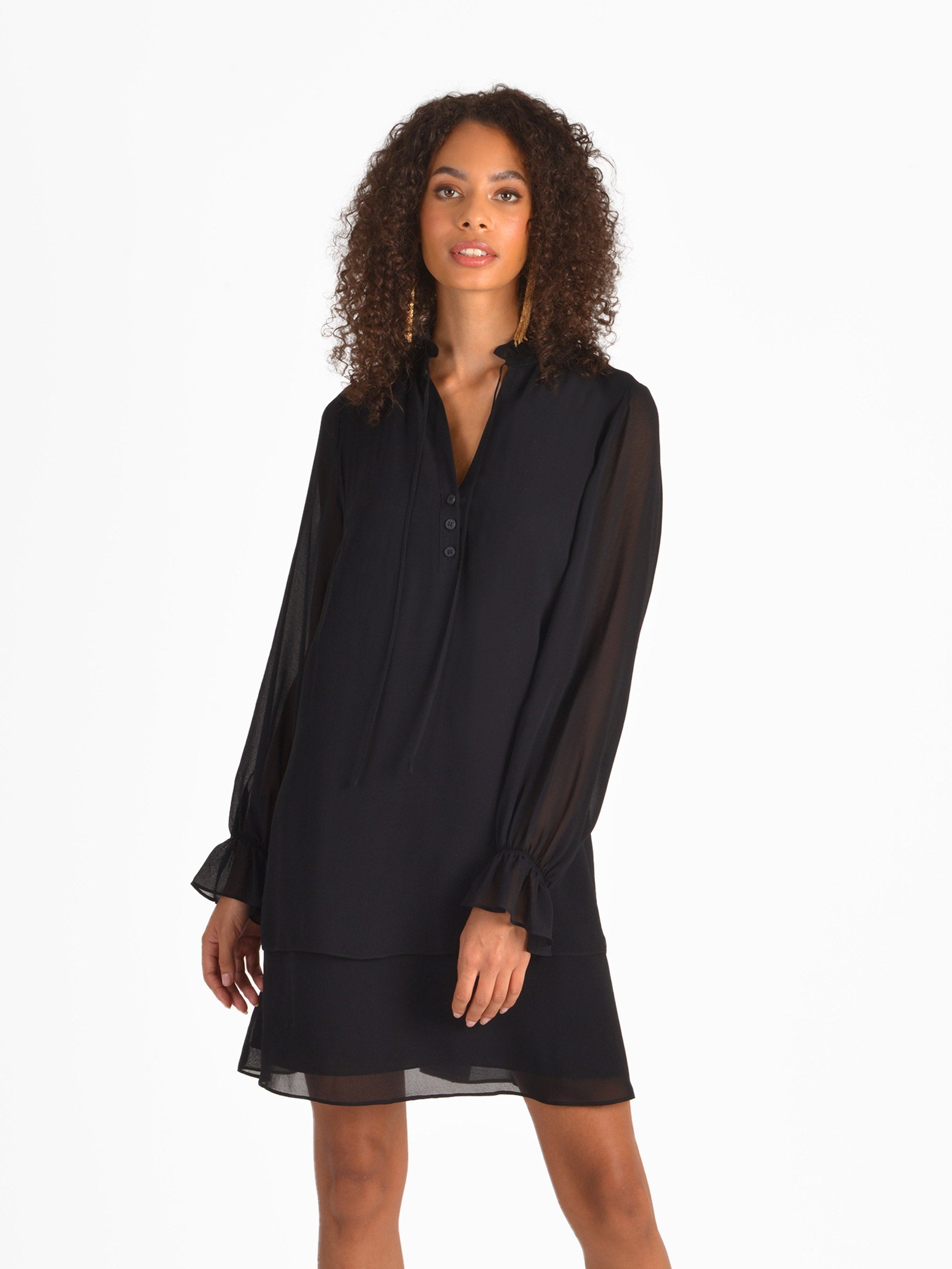 Tie neck deals dress black