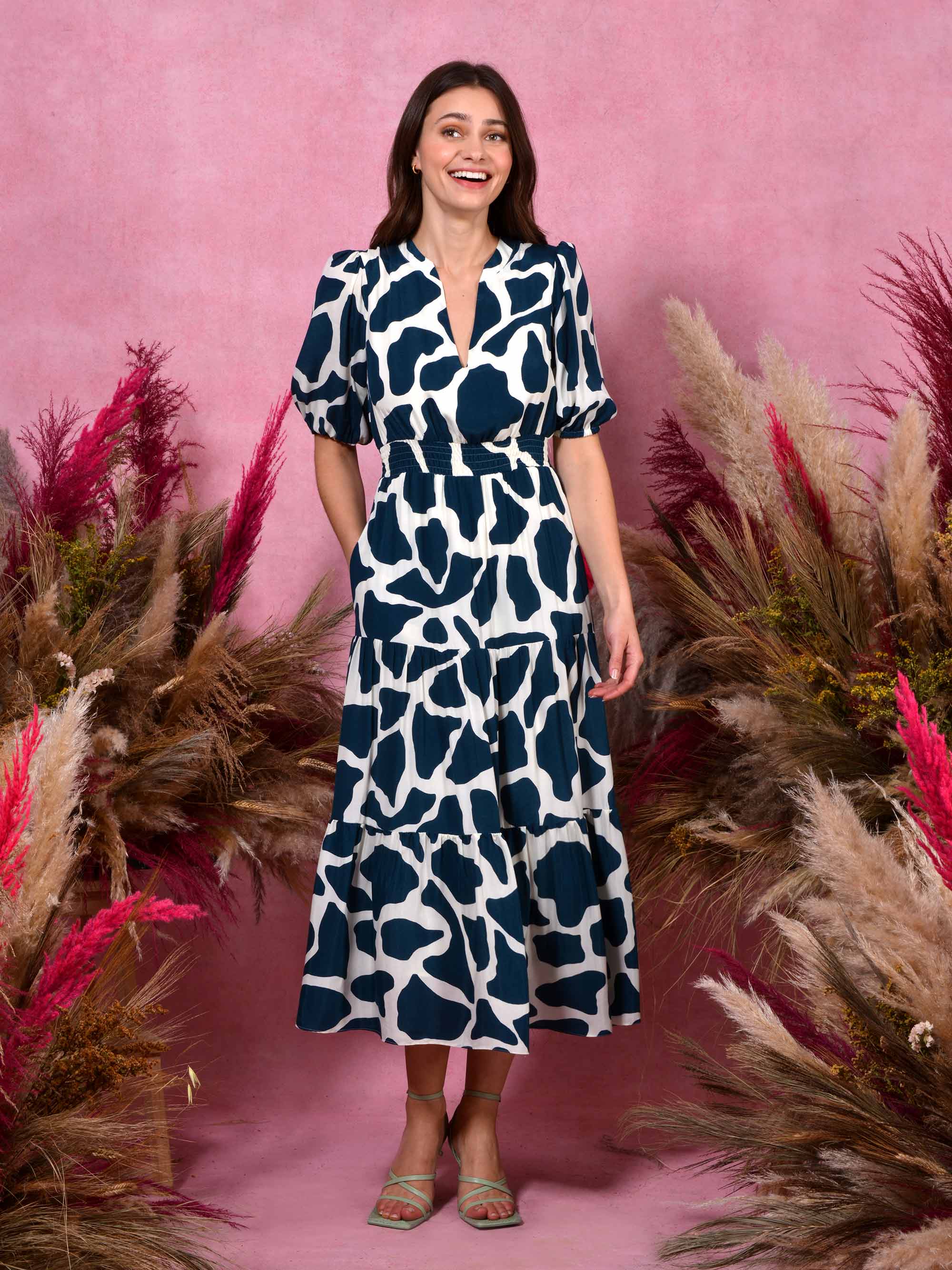 Brushed leopard button store dress