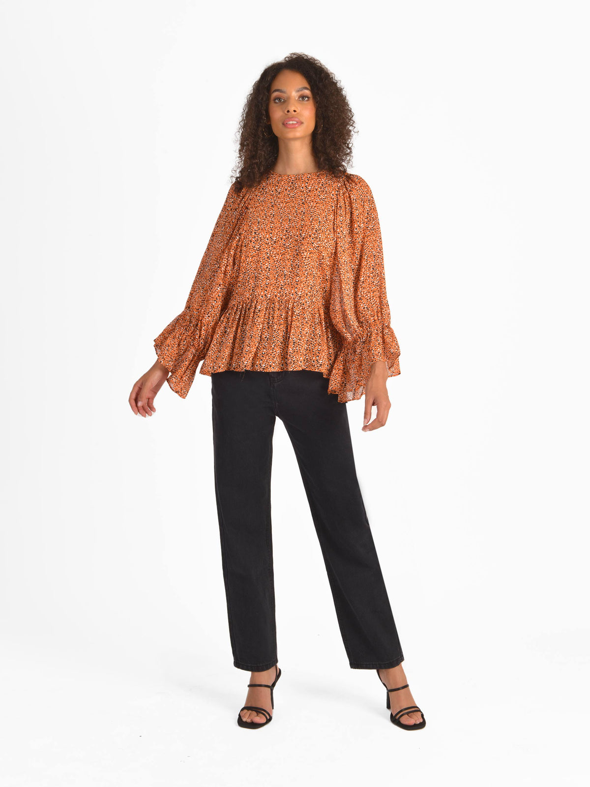 Dotty Print Blouson Sleeve Top