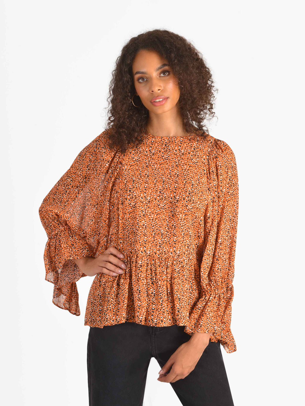 Dotty Print Blouson Sleeve Top