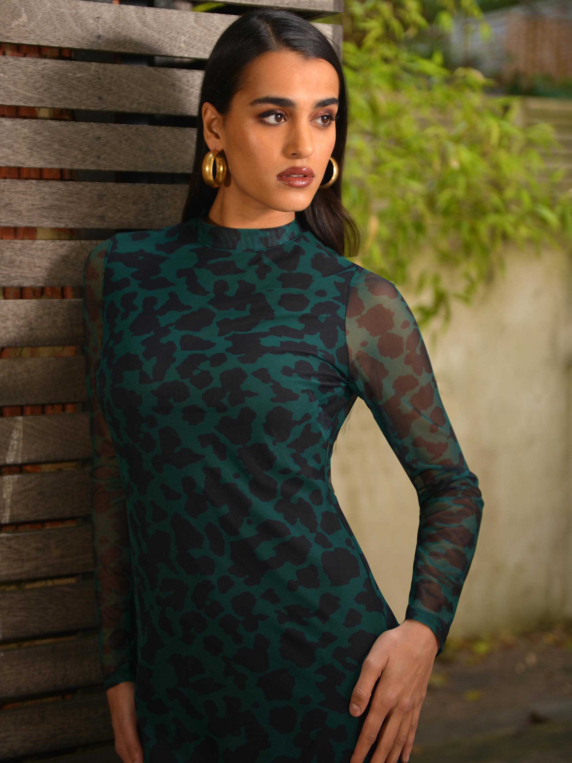 Dark green shop animal print dress